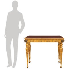 Console suédoise du 19ème siècle de style gustavien en bois doré et faux porphyre