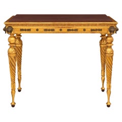 Schwedische Konsole aus gustavianischem St. Giltwood und Porphyrimitat aus dem 19.