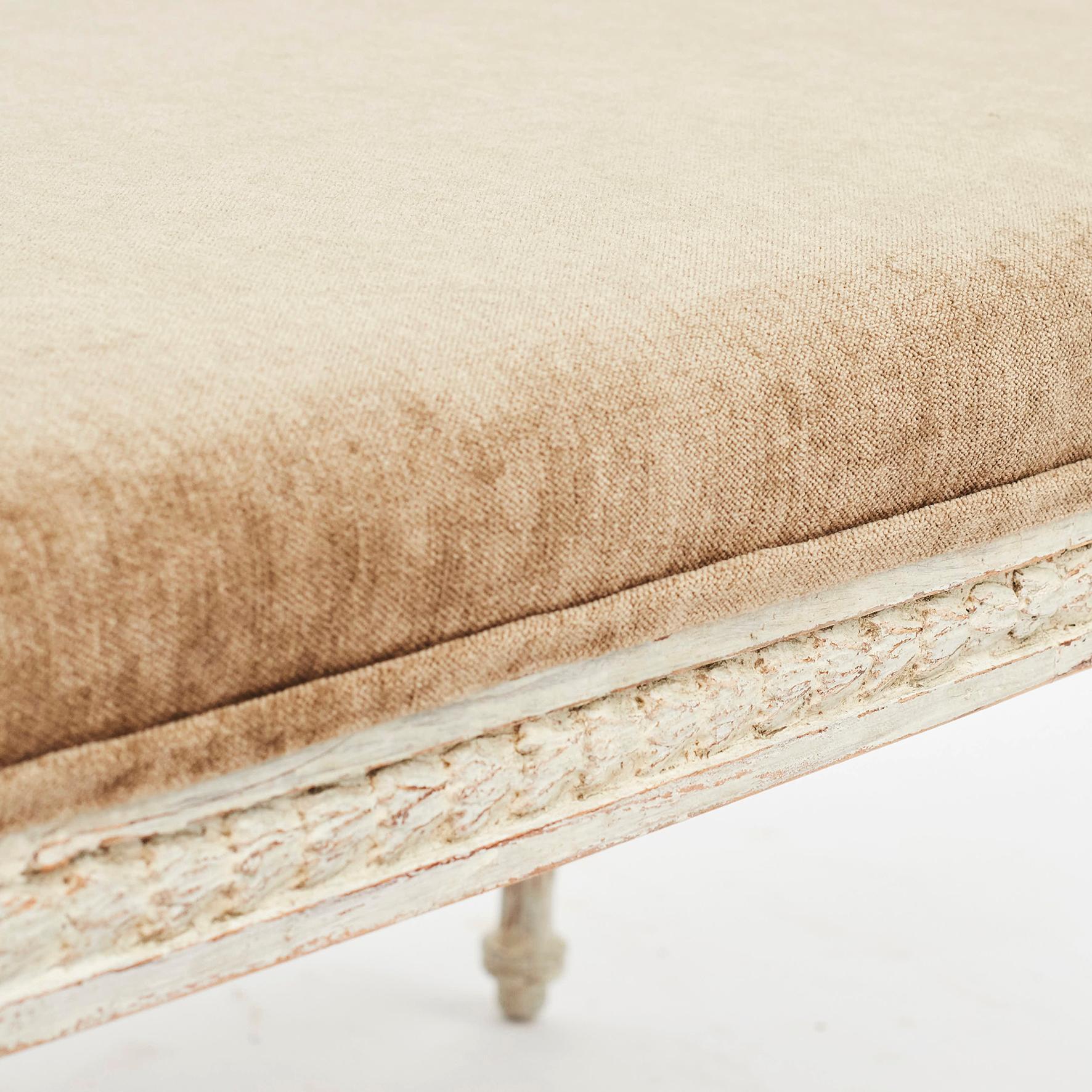 Painted Swedish 19th Century Gustavian Style Bench with Upholstered Seat