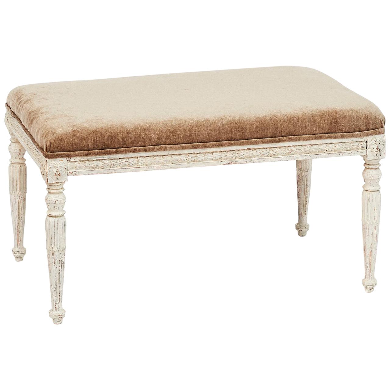 Swedish 19th Century Gustavian Style Bench with Upholstered Seat