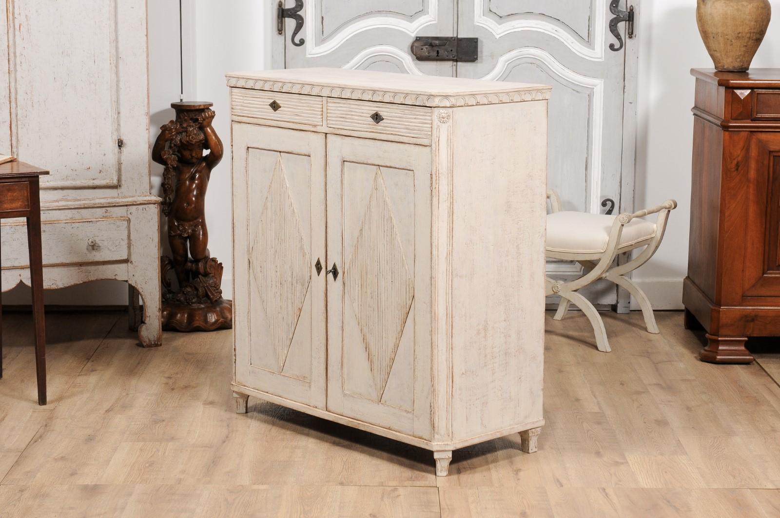 Swedish 19th Century Gustavian Style Painted and Carved Sideboard Diamond Motifs 7