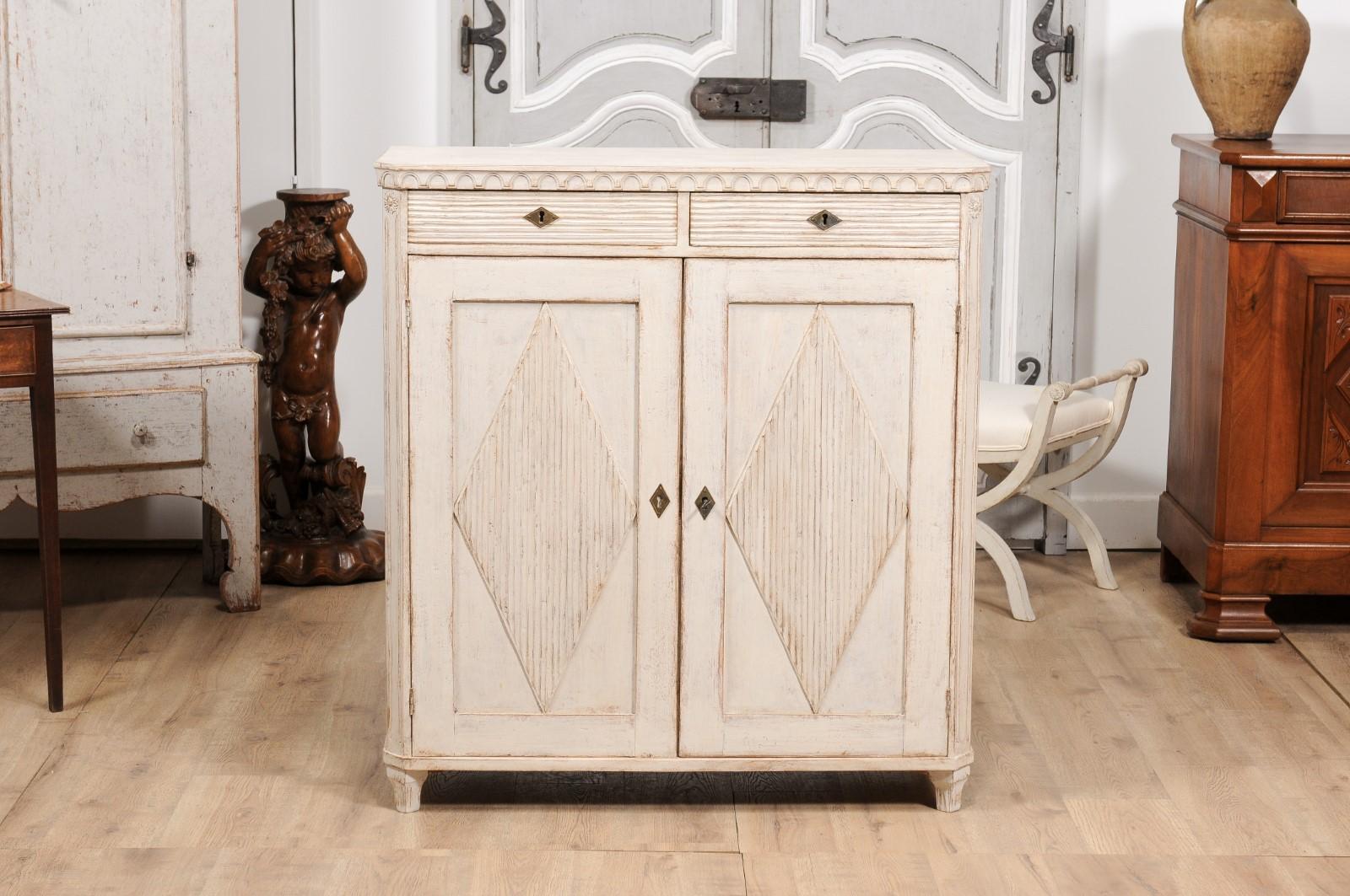 Swedish 19th Century Gustavian Style Painted and Carved Sideboard Diamond Motifs 8