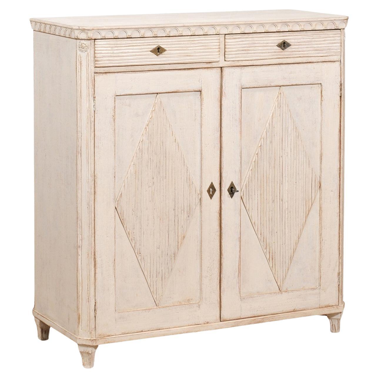 Swedish 19th Century Gustavian Style Painted and Carved Sideboard Diamond Motifs