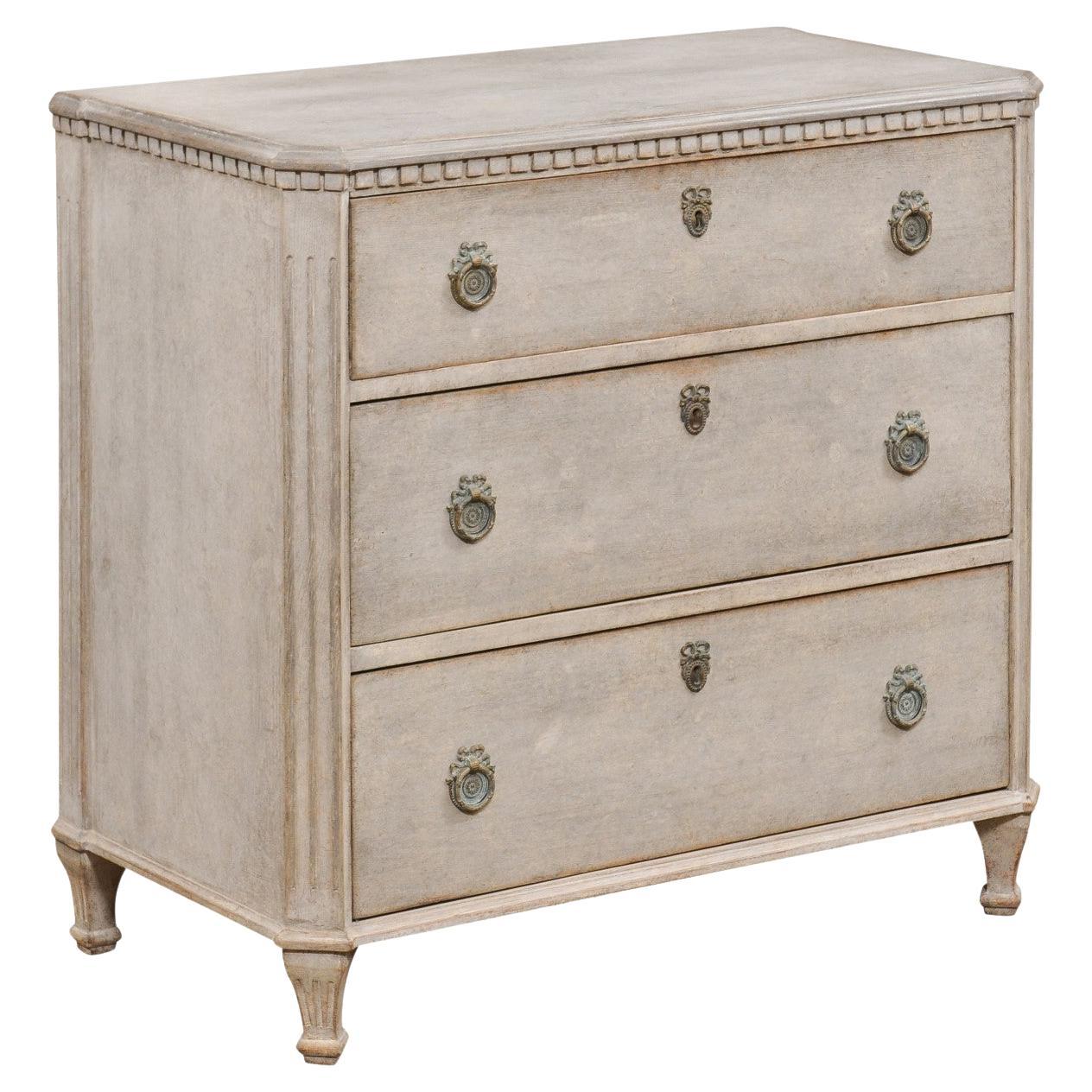Swedish 19th Century Gustavian Style Painted and Carved Three-Drawer Chest For Sale