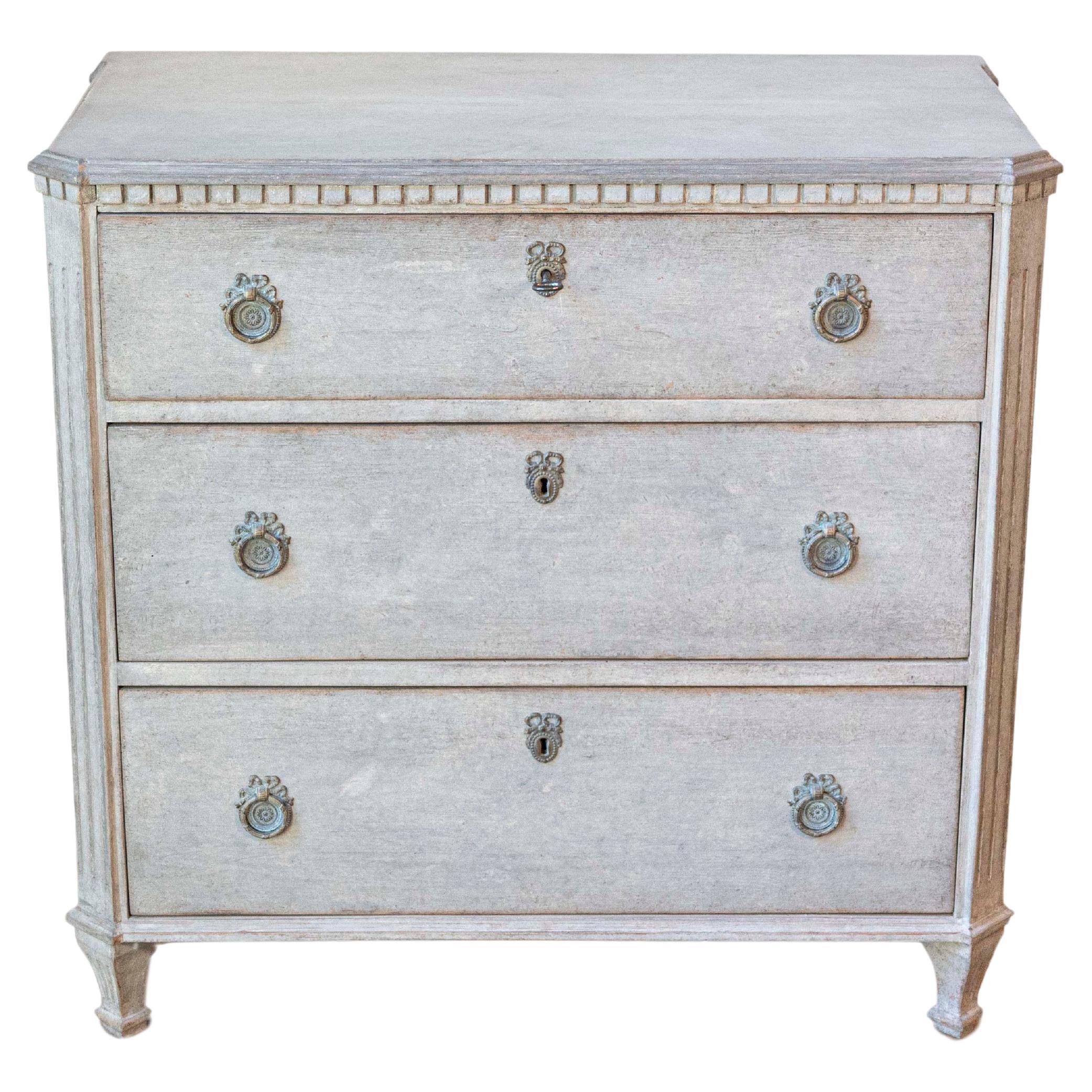 Swedish 19th Century Gustavian Style Painted and Carved Three-Drawer Chest
