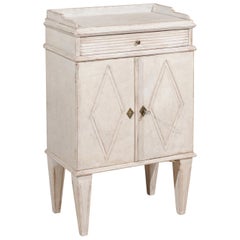 Swedish 19th Century Gustavian Style Painted Bedside Table with Diamond Motifs