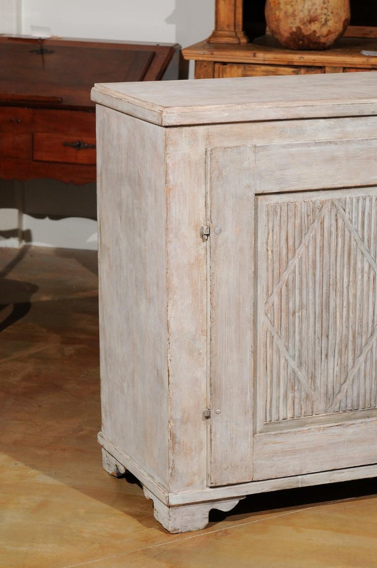 Carved Swedish 19th Century Gustavian Style Painted Sideboard with Diamond Motifs For Sale