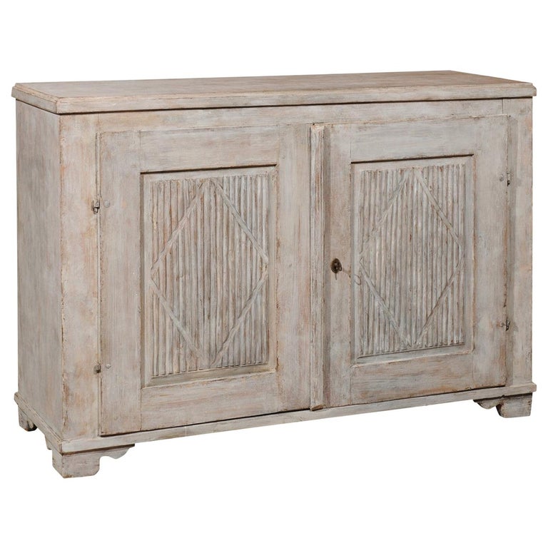 Swedish 19th Century Gustavian Style Painted Sideboard with Diamond Motifs For Sale