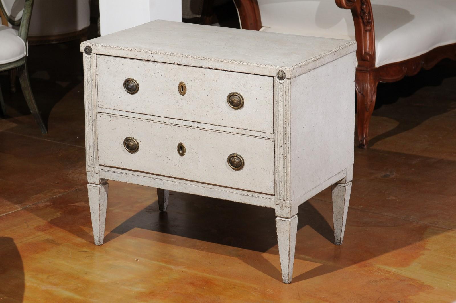 Swedish 19th Century Gustavian Painted Two Drawer Chest with Carved Motifs LiL 5