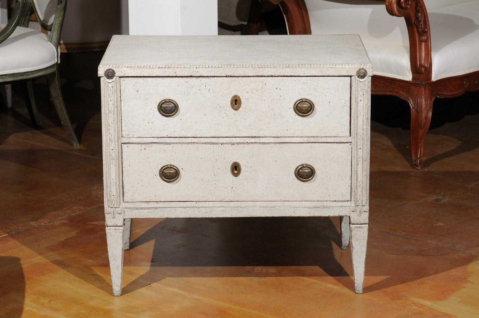 Swedish 19th Century Gustavian Painted Two Drawer Chest with Carved Motifs LiL 6