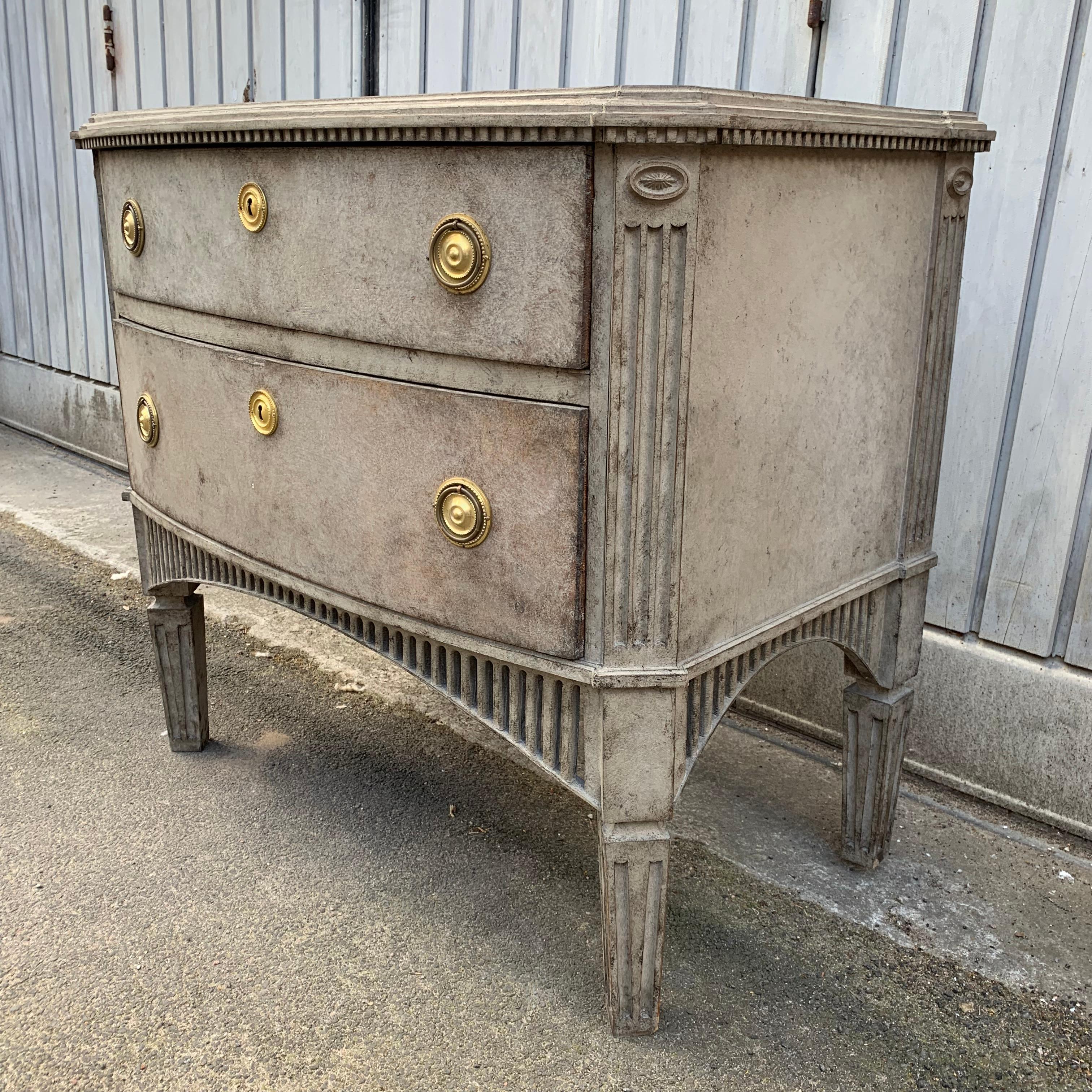 Swedish 19th Century Gustavian Style Two-Drawer Dresser with Brass Hardware For Sale 1