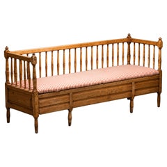 Swedish 19th Century Gustavian Wooden Sofa Bench with Striped Upholstery