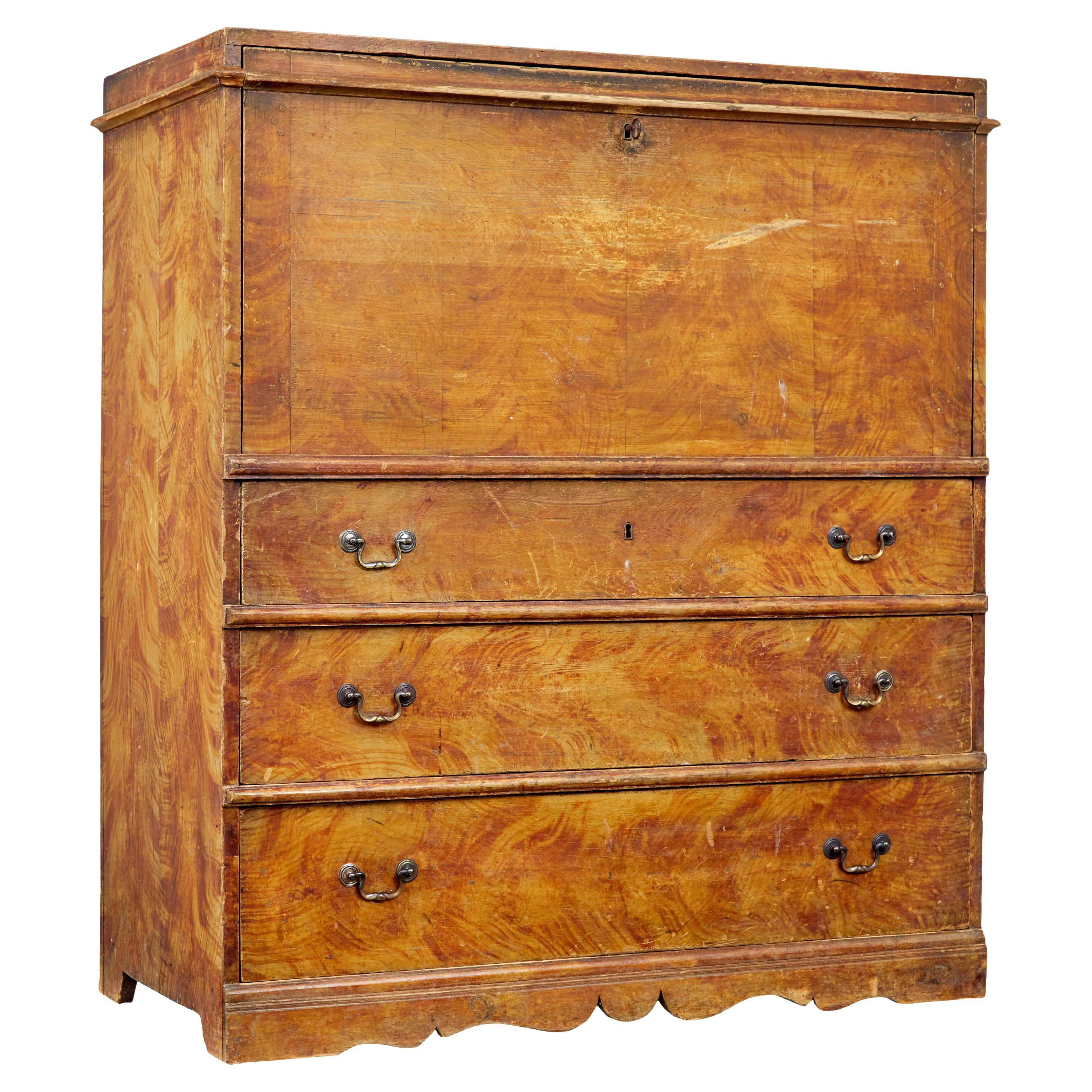 Swedish 19th century hand painted pine escritoire writing desk