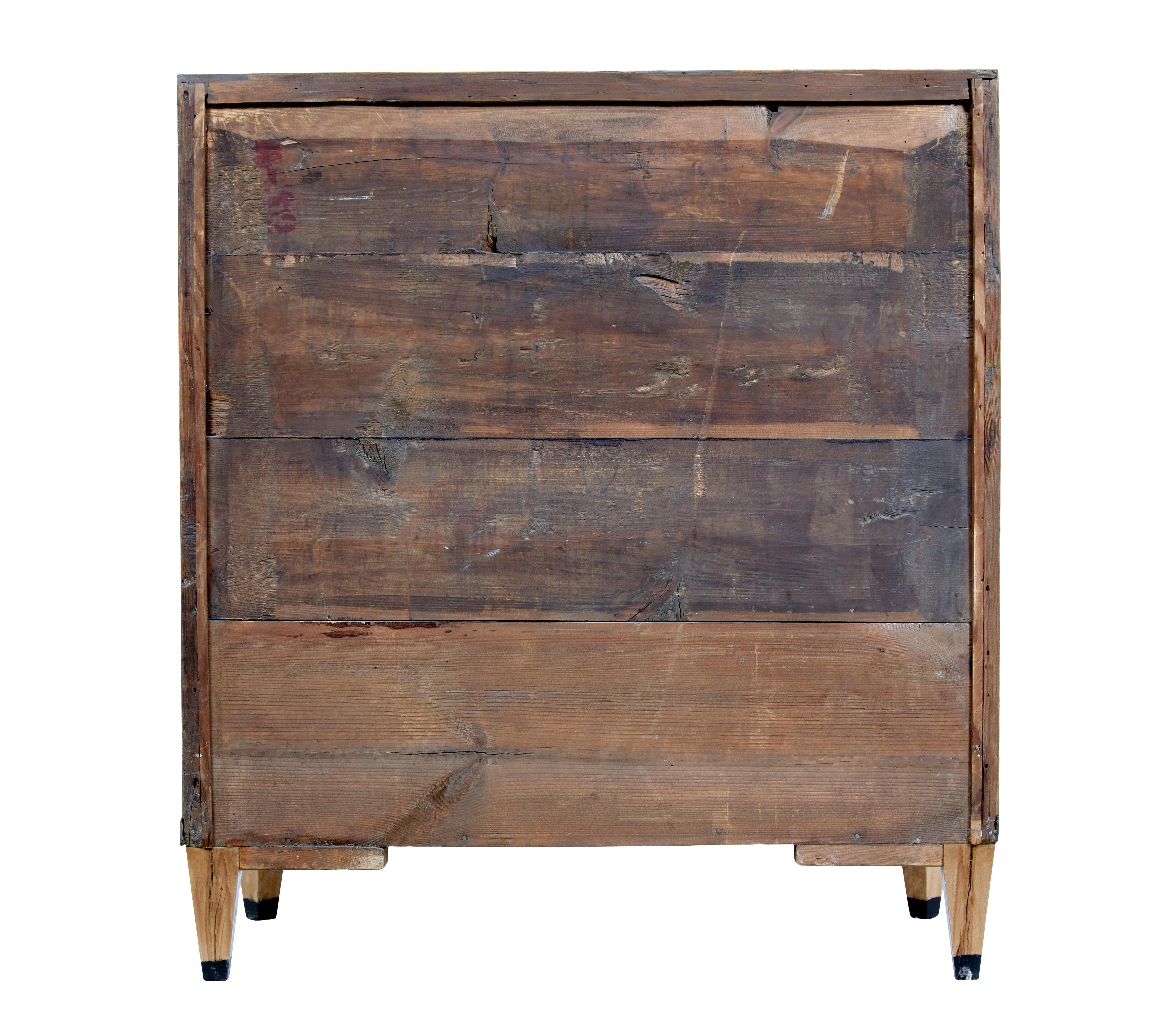 Hand-Crafted Swedish 19th century inlaid birch chest of drawers For Sale