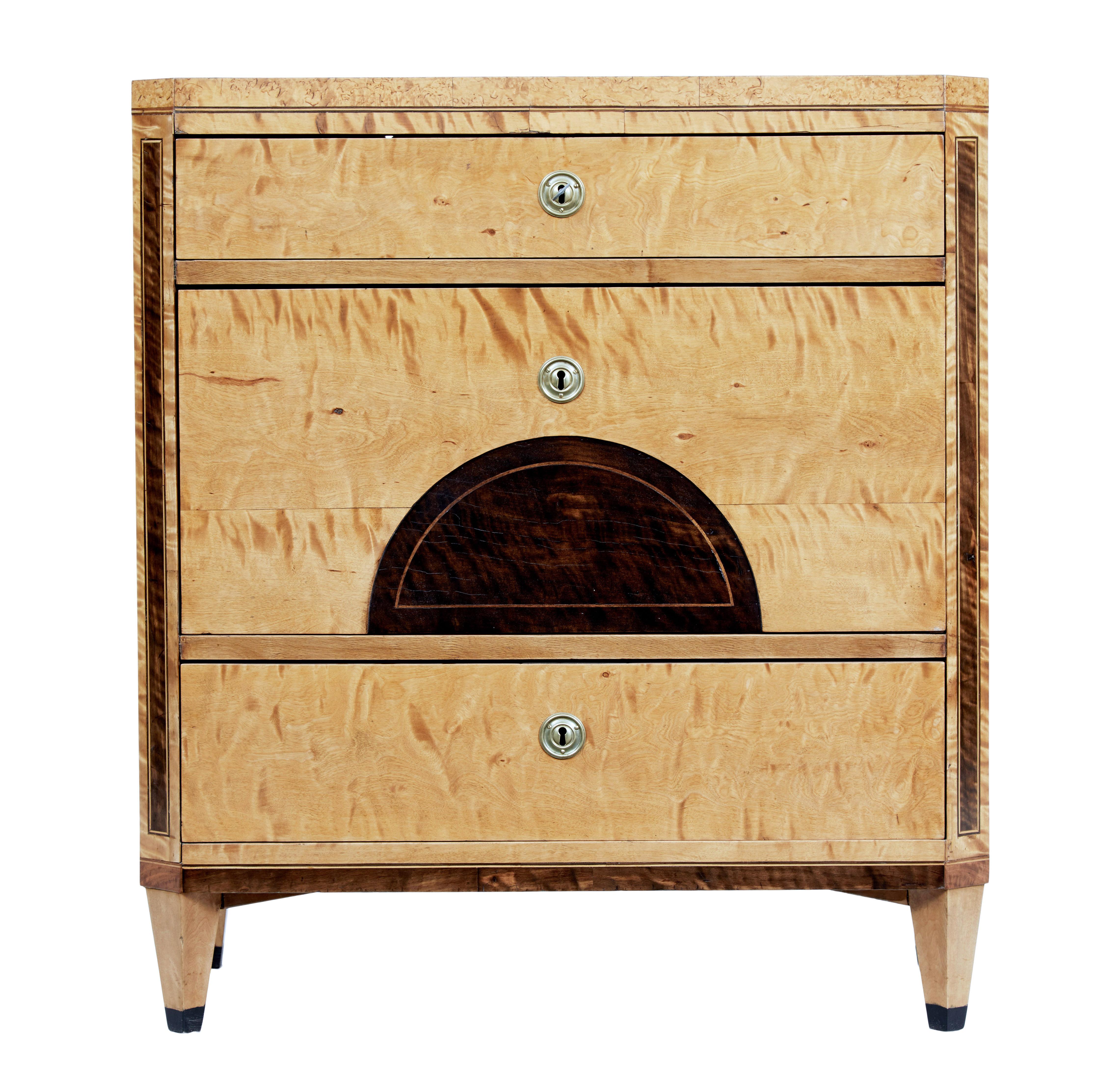 Swedish 19th Century Inlaid Birch Chest of Drawers 1