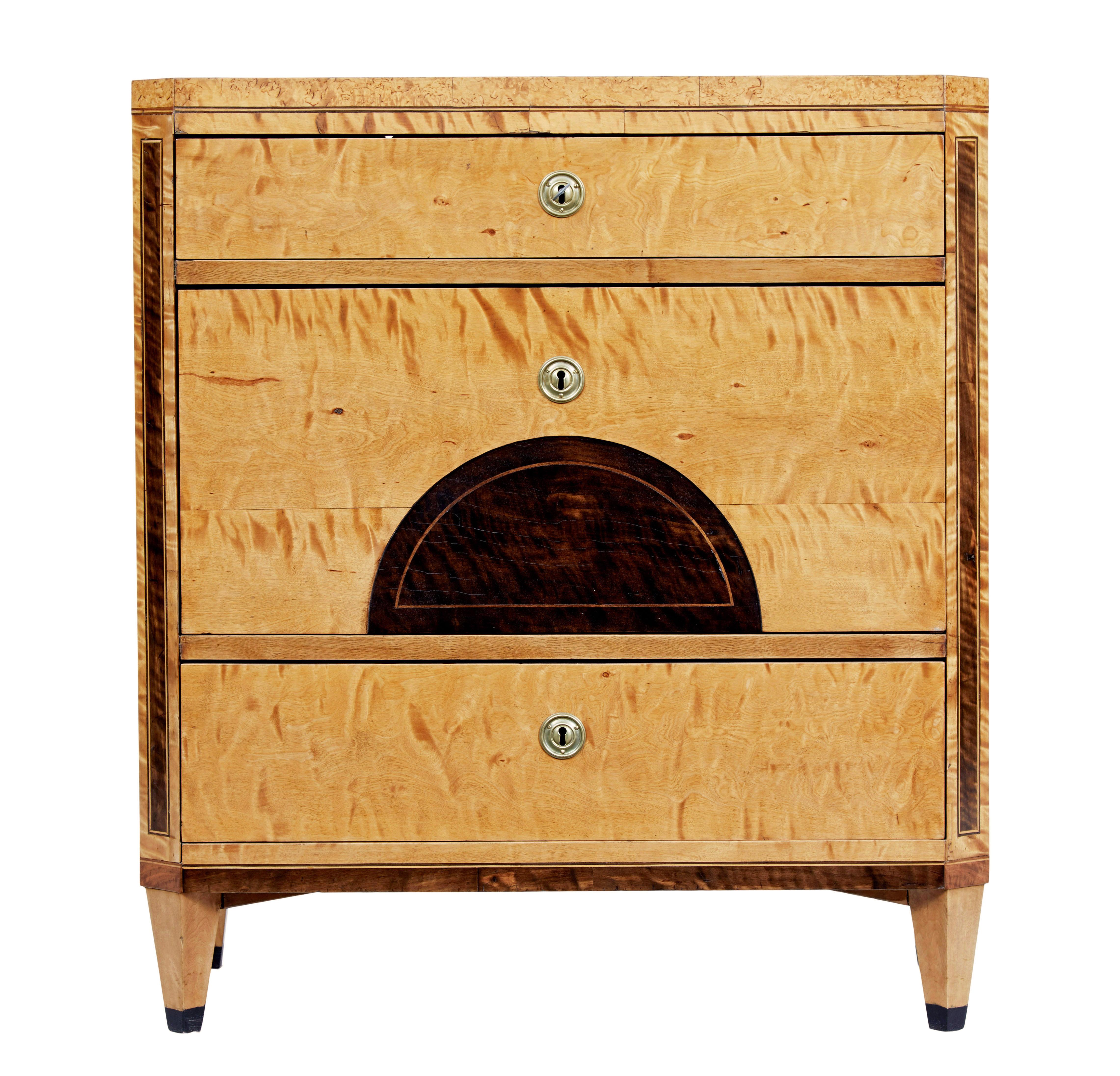 19th Century Swedish 19th century inlaid birch chest of drawers For Sale