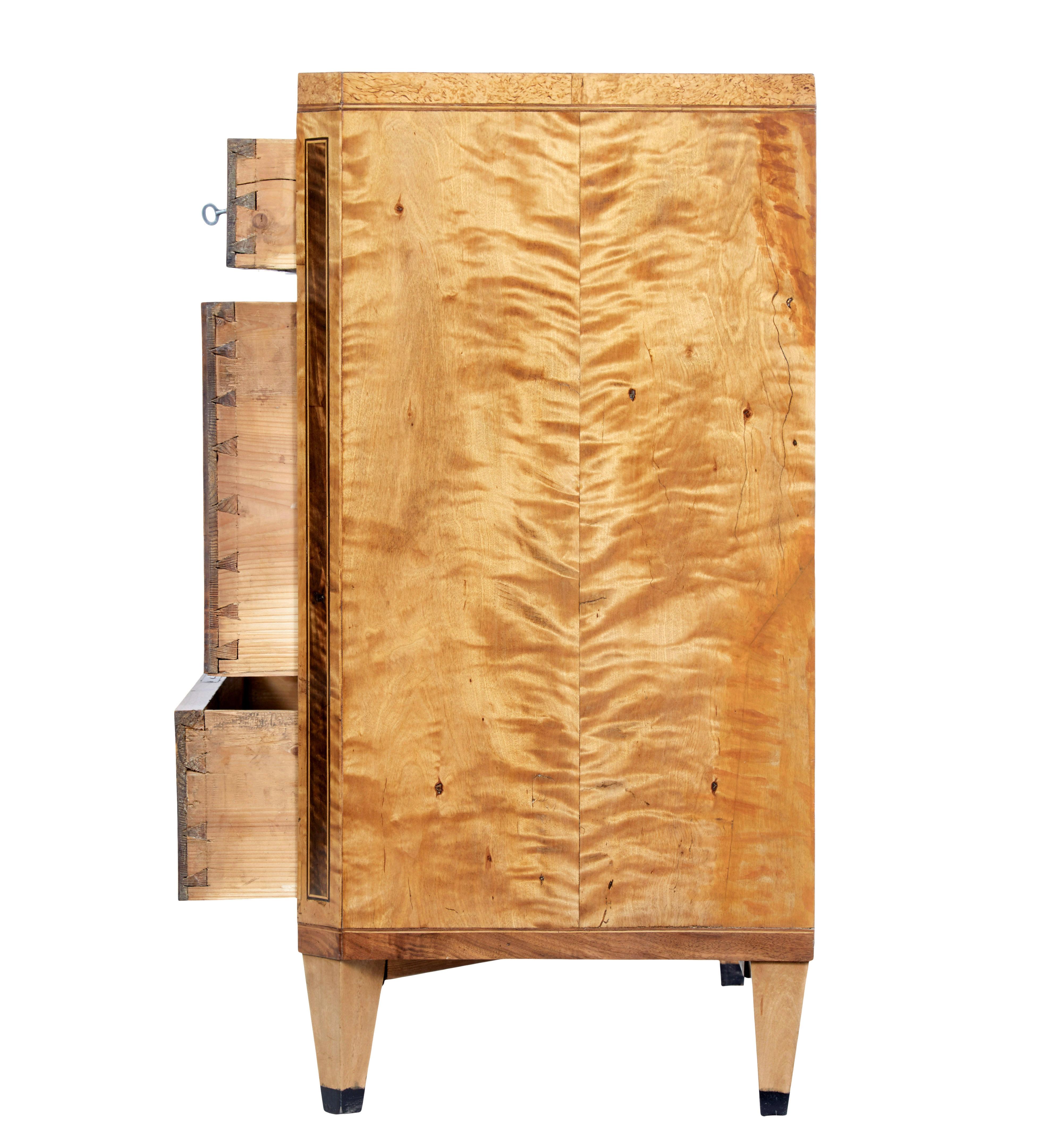 Swedish 19th century inlaid birch chest of drawers For Sale 1