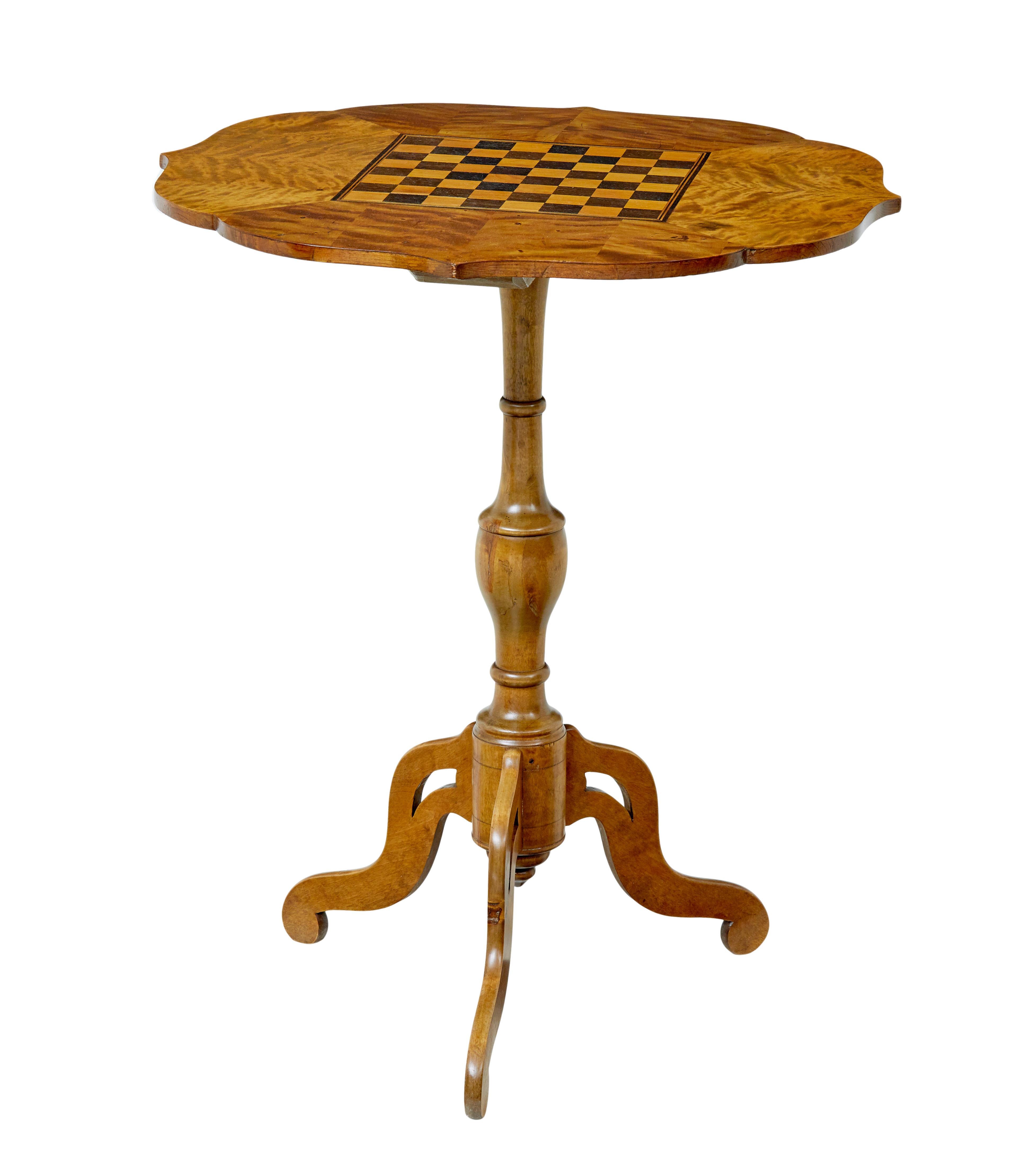 Hand-Carved Swedish 19th century inlaid birch games table For Sale