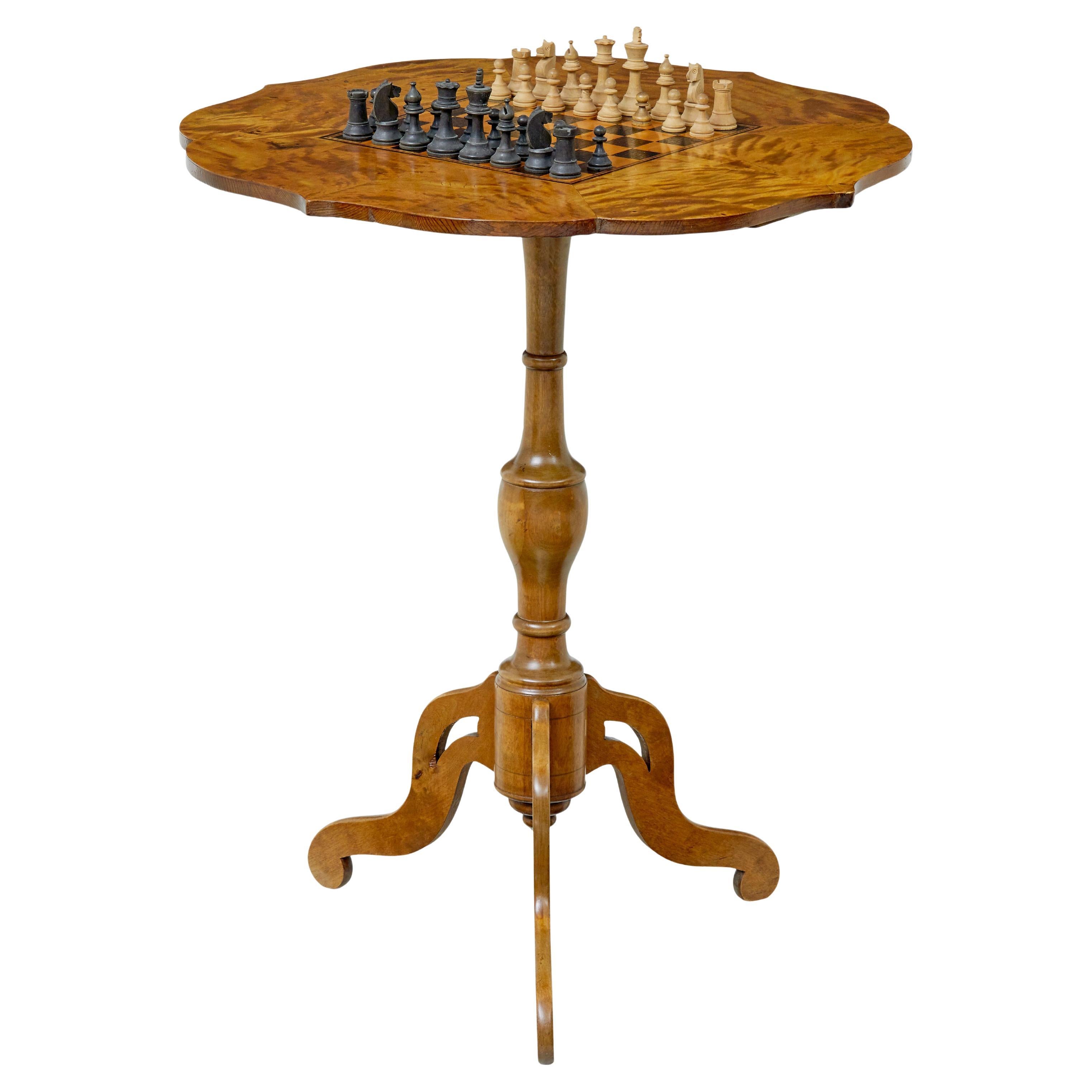 Swedish 19th century inlaid birch games table For Sale