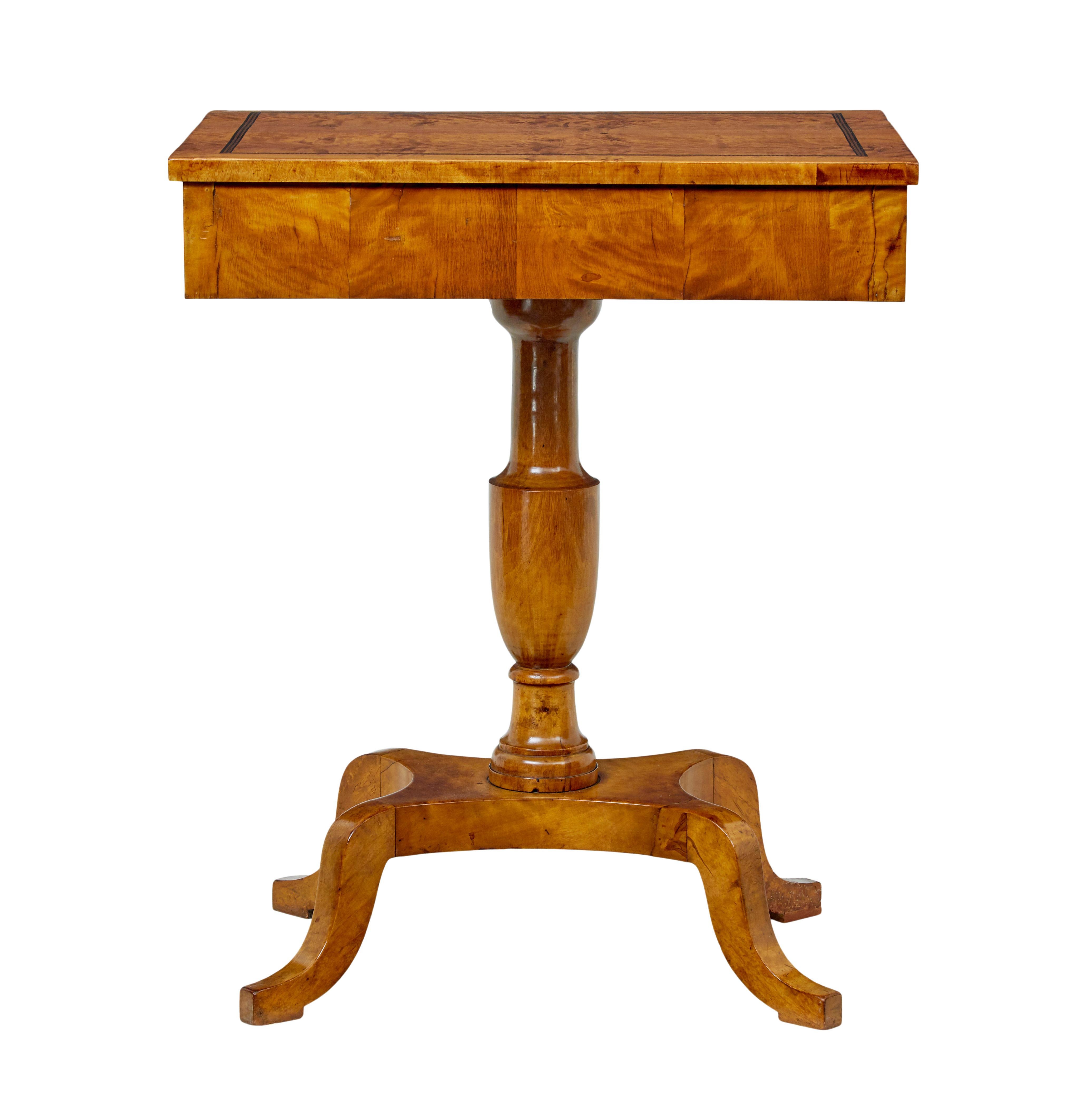 Hand-Carved Swedish 19th century inlaid empire revival birch side table For Sale