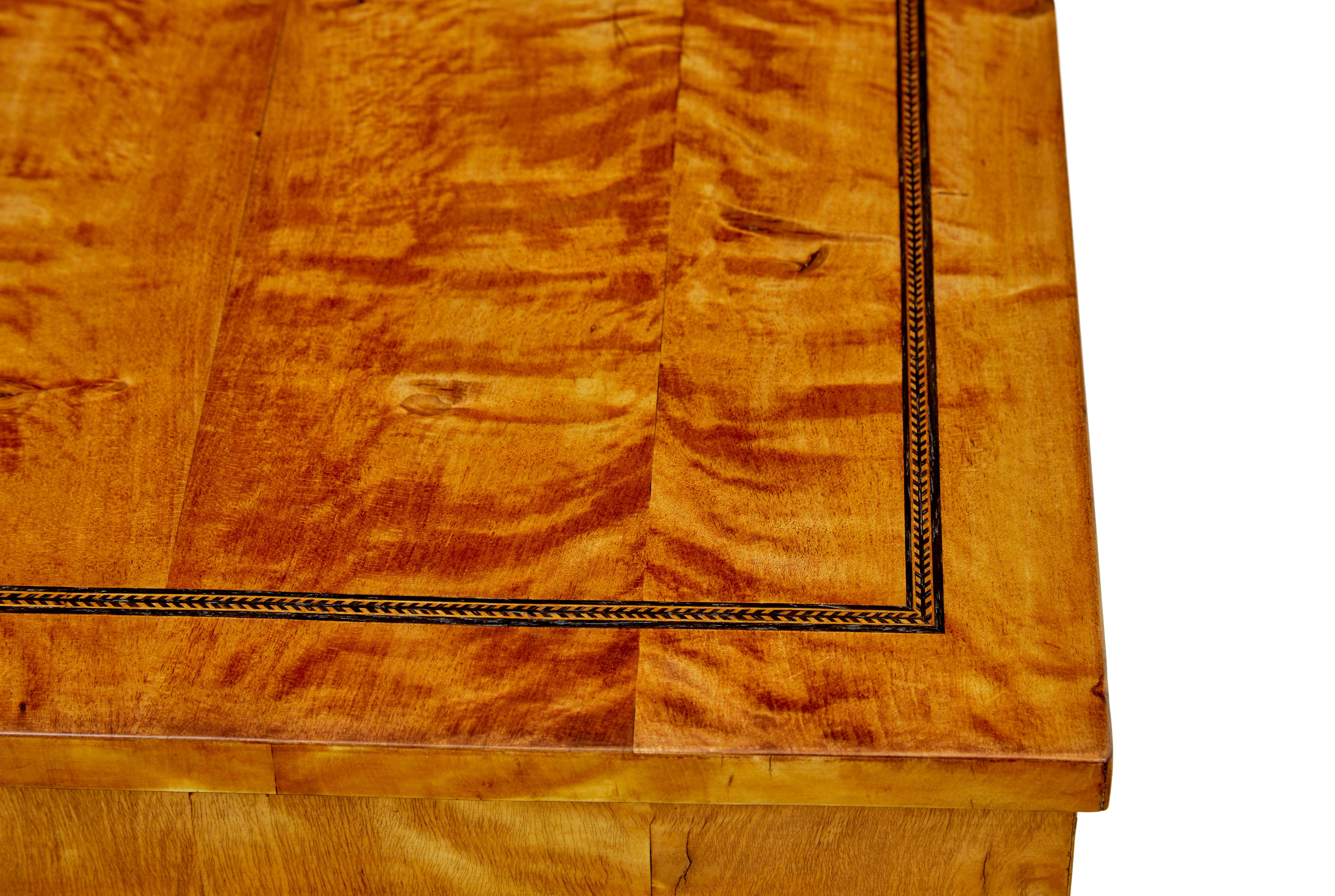 Swedish 19th century inlaid empire revival birch side table For Sale 1