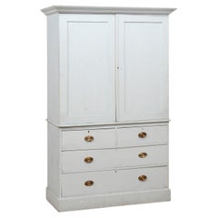 Swedish 19th Century Light Blue Gray Painted Linen Press Cabinet with Drawers