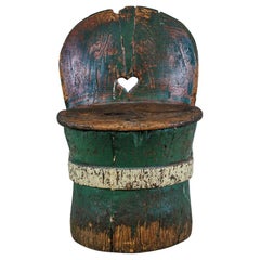 Swedish 19th Century Love Heart Dugout Chair or Kubbastol