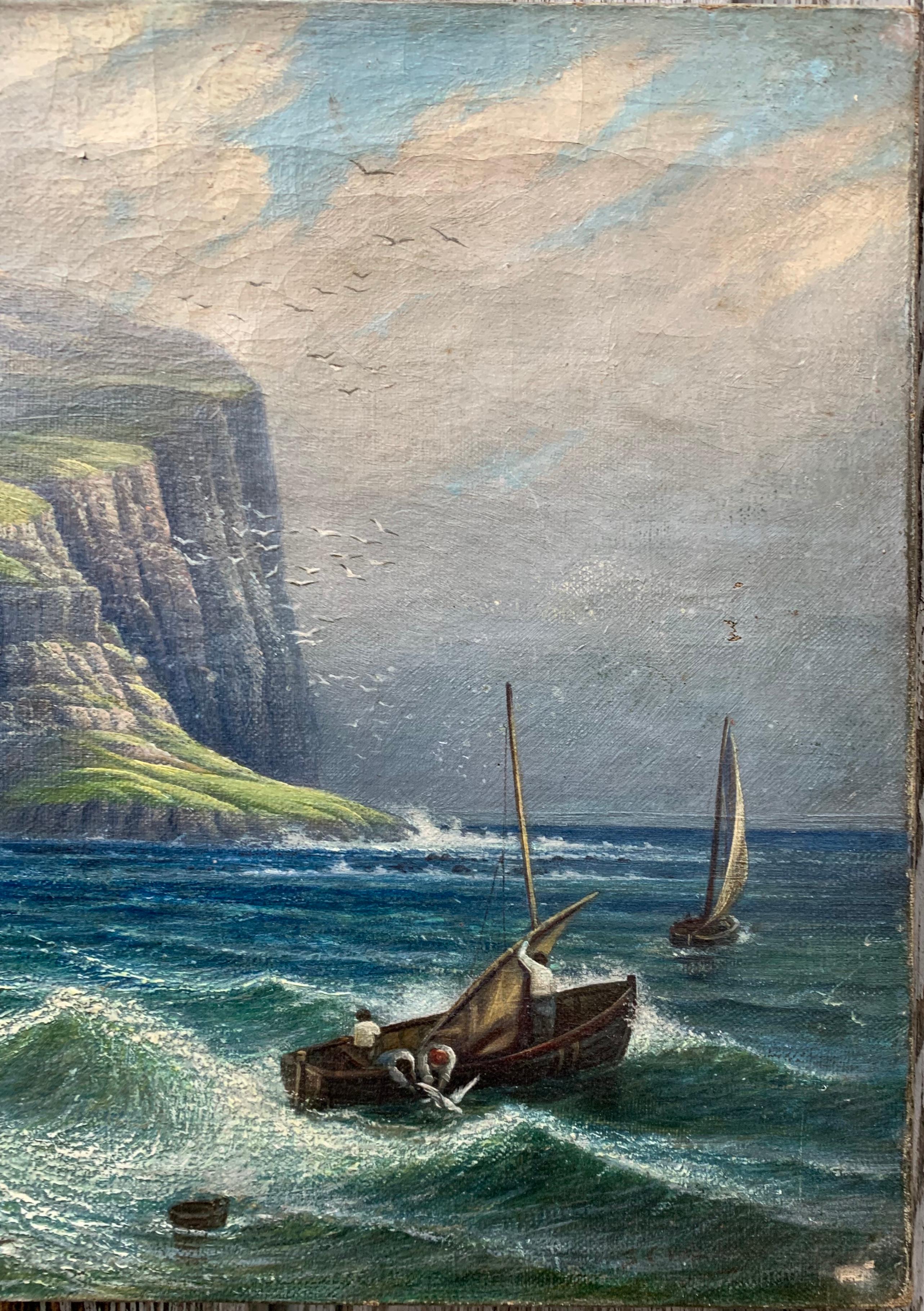 Swedish 19th Century Nautical Oil Painting of a Coastline and Sailing Boats For Sale 6