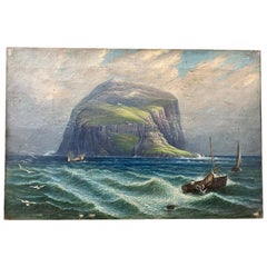 Swedish 19th Century Nautical Oil Painting of a Coastline and Sailing Boats