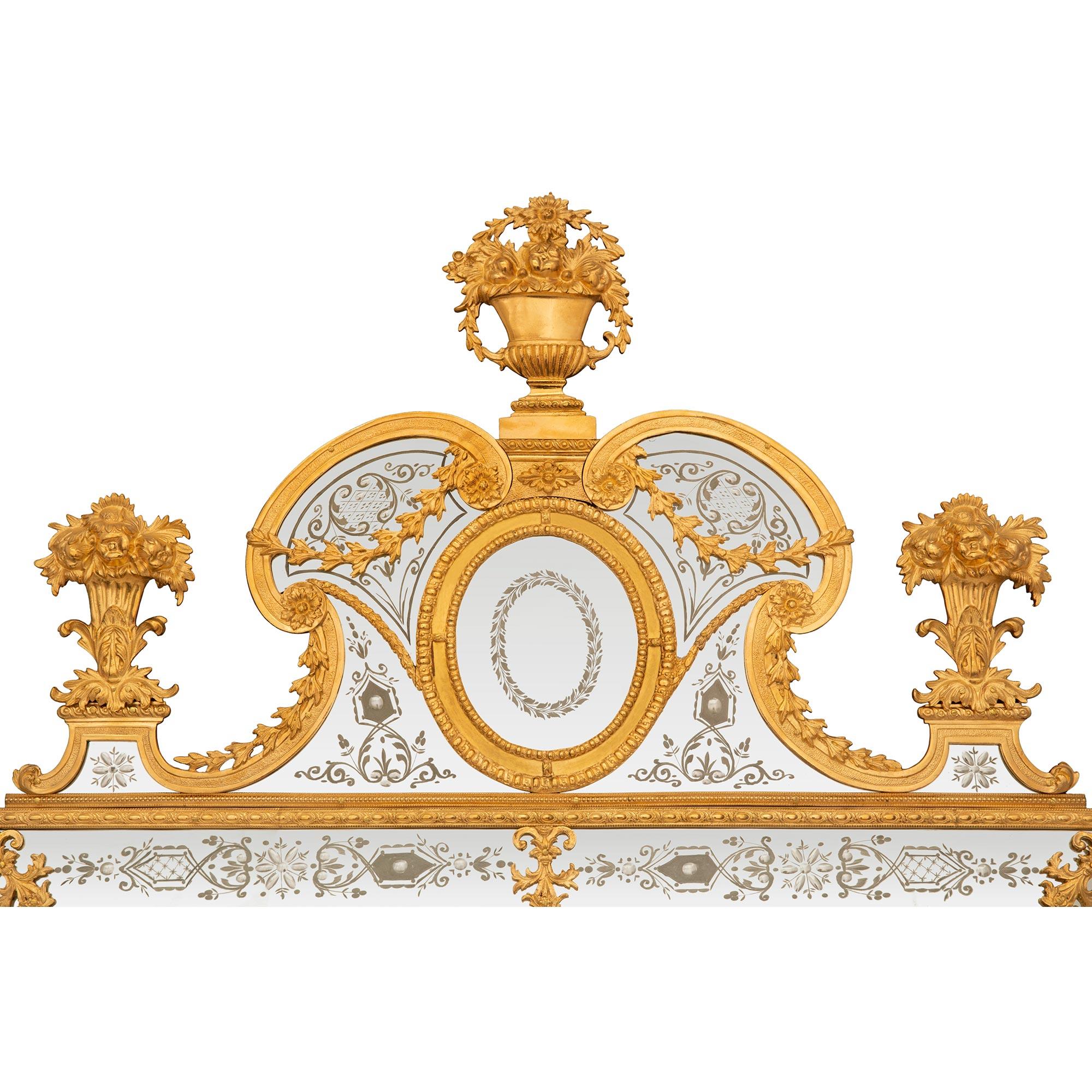 Neoclassical Swedish 19th Century Neo-Classical St. Etched Giltwood And Ormolu Mirror For Sale