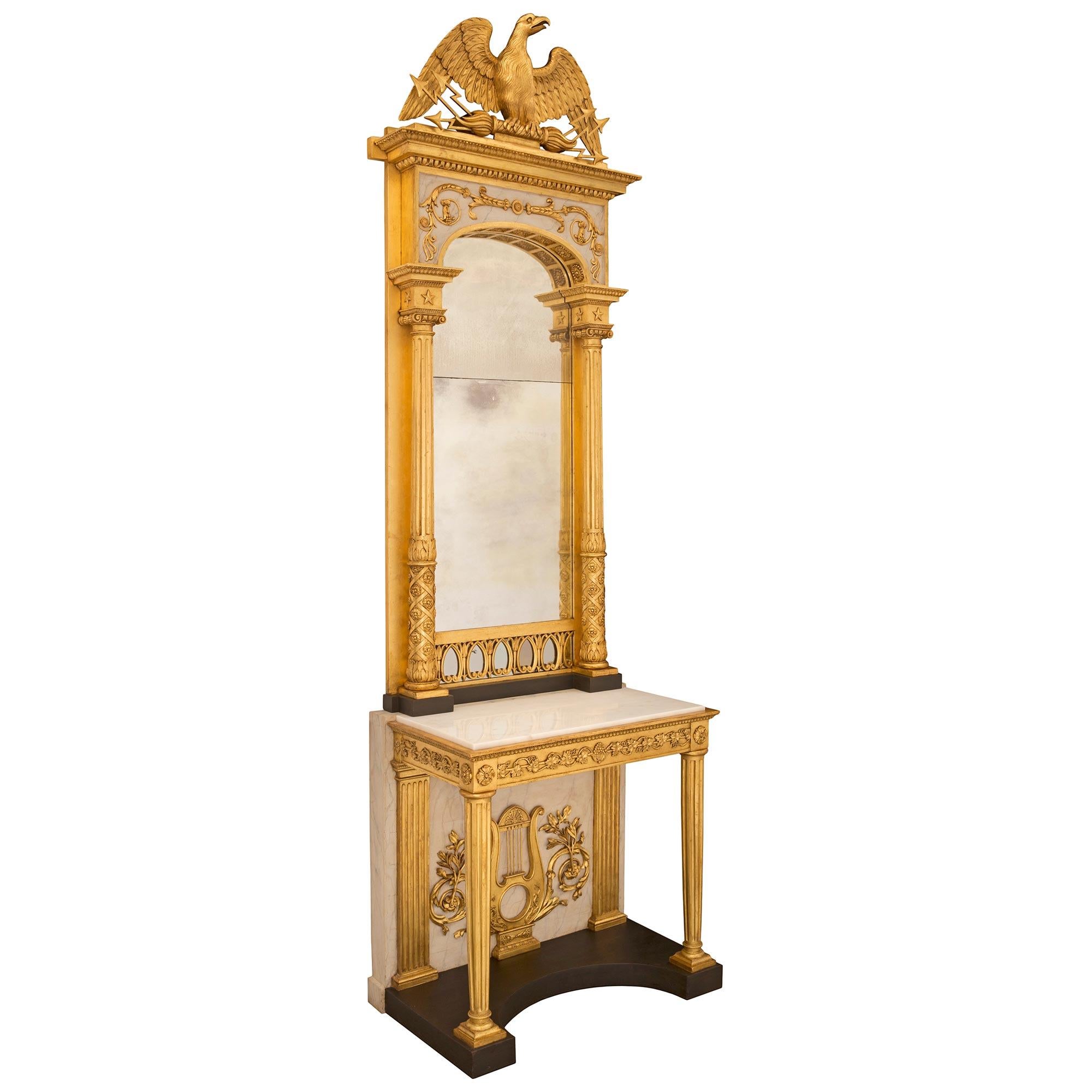 Neoclassical Swedish 19th Century Neo-Classical St. Giltwood and Carrara Marble Console For Sale