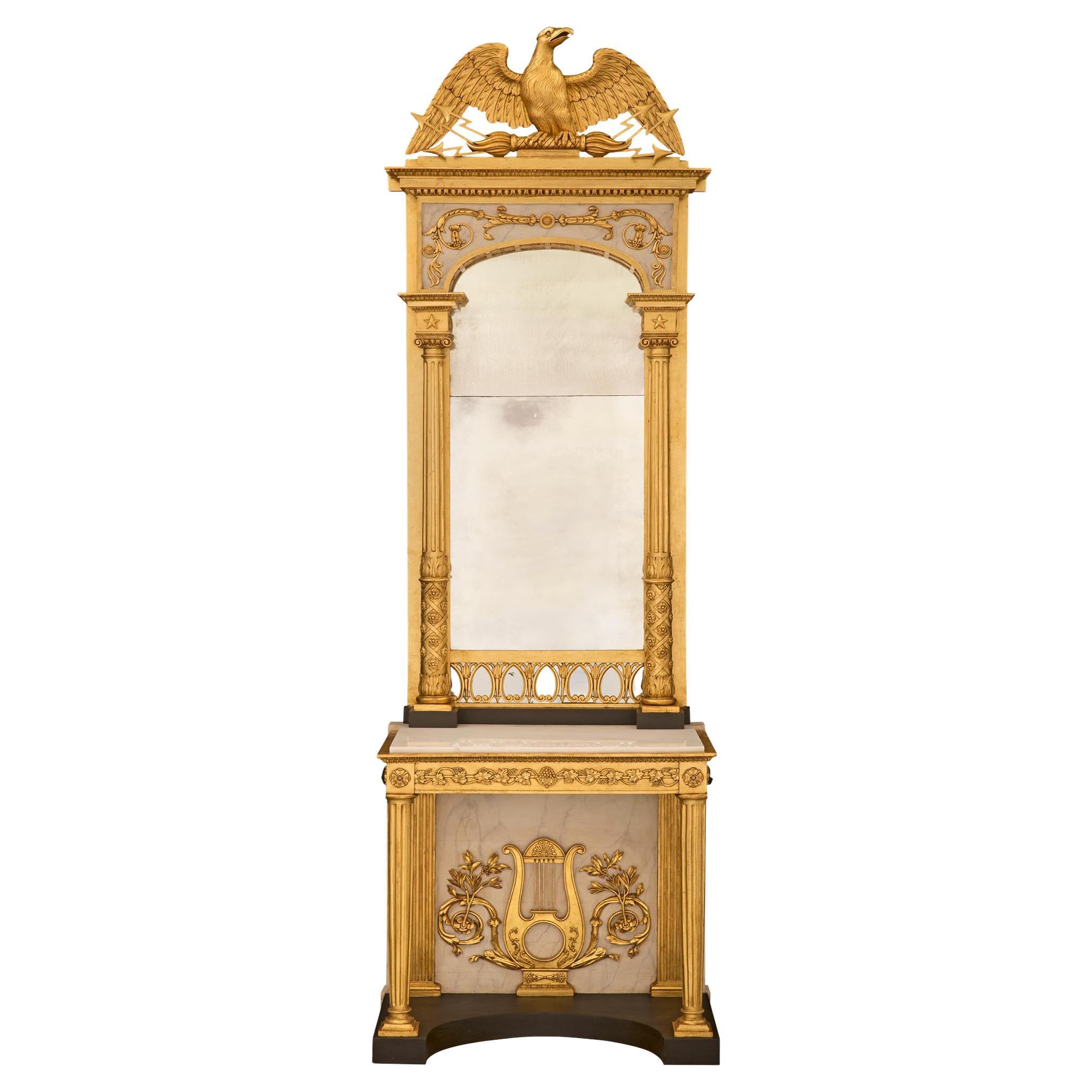 Swedish 19th Century Neo-Classical St. Giltwood and Carrara Marble Console For Sale