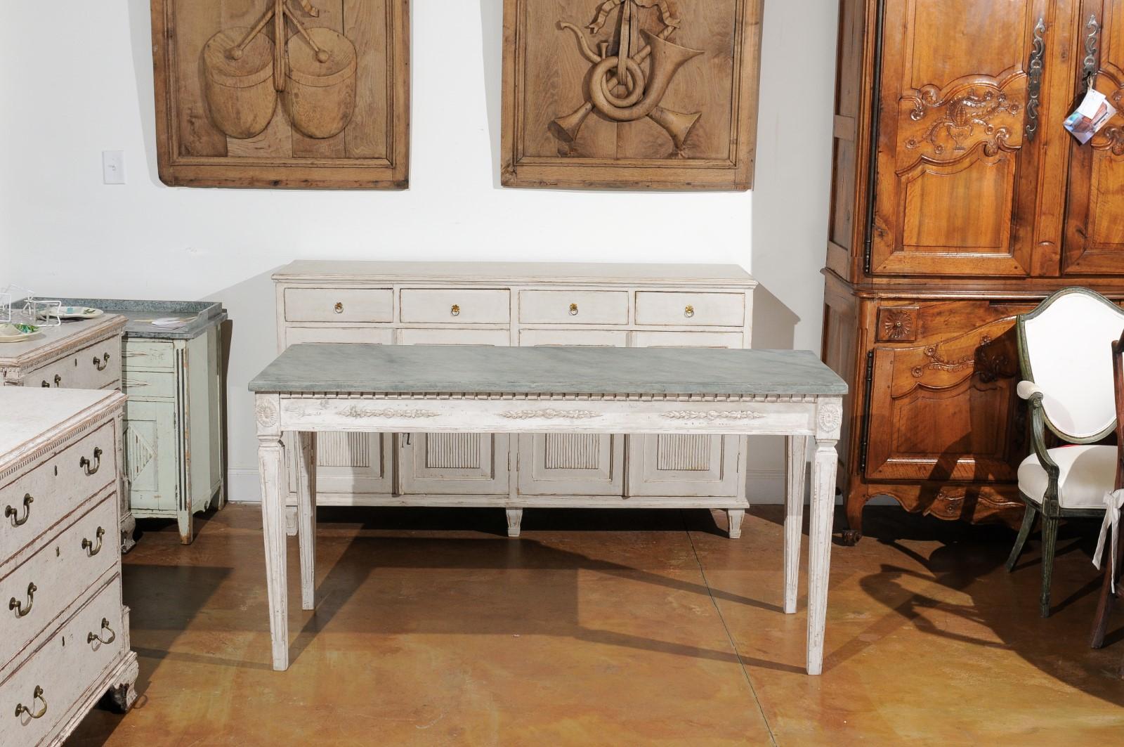 Swedish 19th Century Neoclassical Style Console Table with Faux Marble Top 3