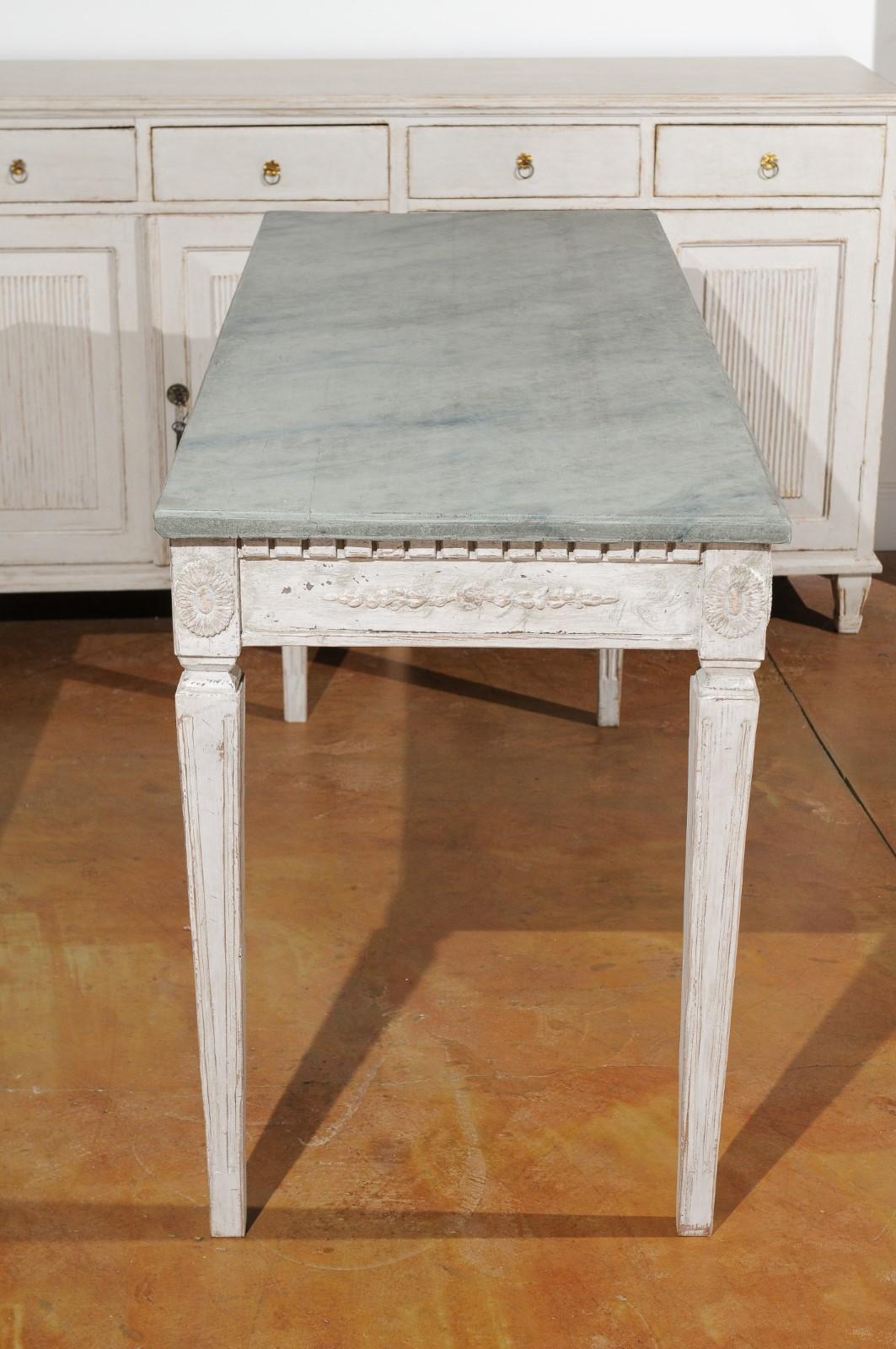 Swedish 19th Century Neoclassical Style Console Table with Faux Marble Top In Good Condition In Atlanta, GA