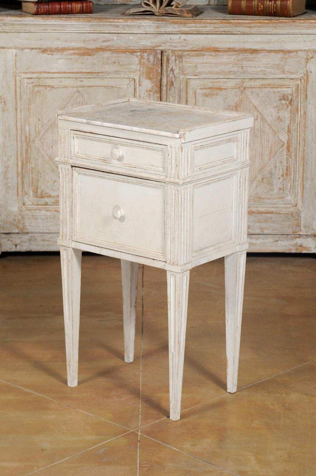 Swedish 19th Century Neoclassical Style Painted Nightstand Table with Marble Top 4