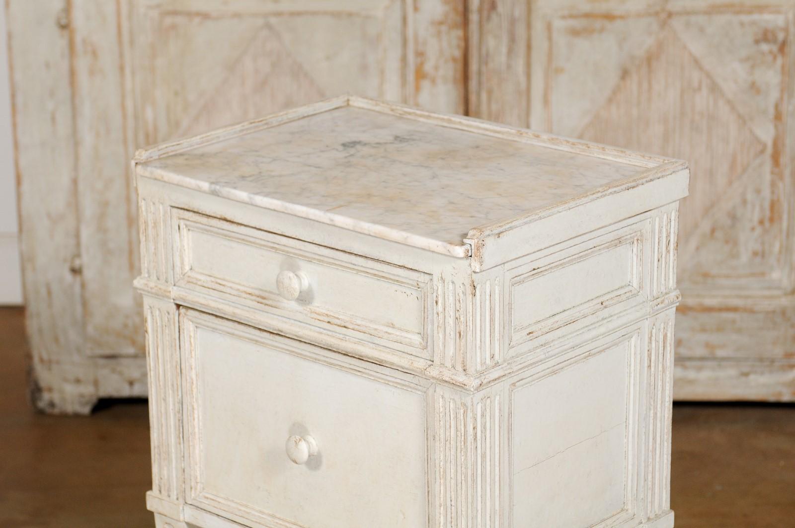 Swedish 19th Century Neoclassical Style Painted Nightstand Table with Marble Top 5