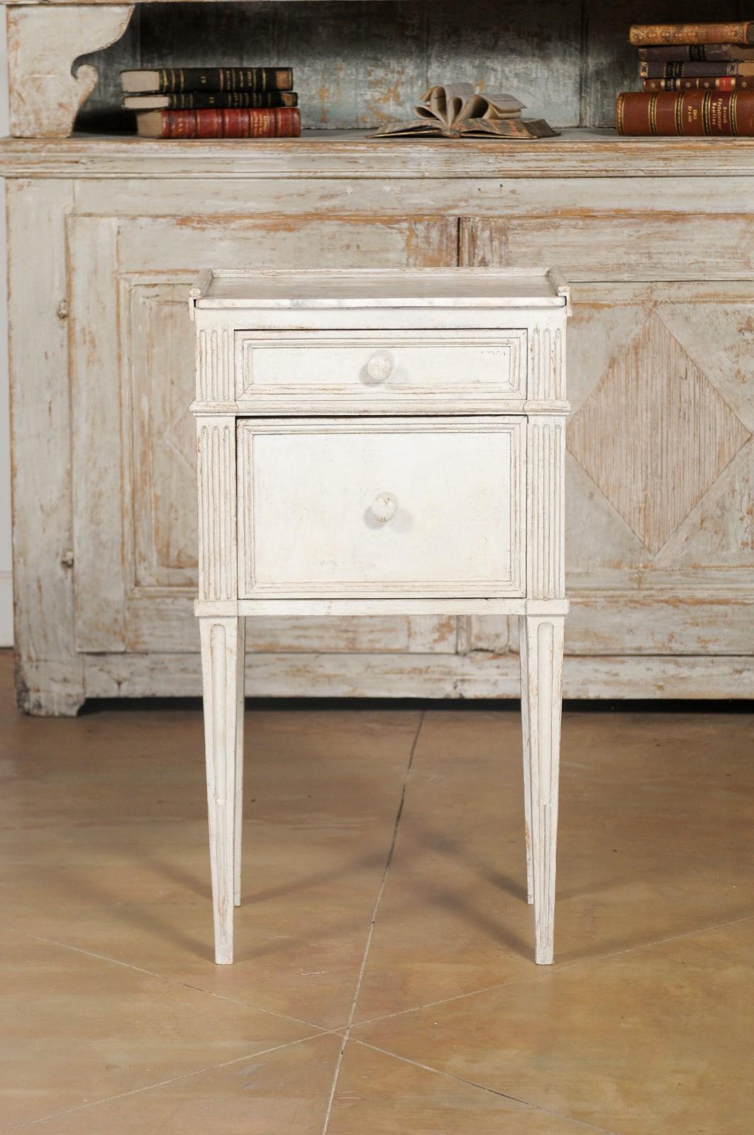Swedish 19th Century Neoclassical Style Painted Nightstand Table with Marble Top 6