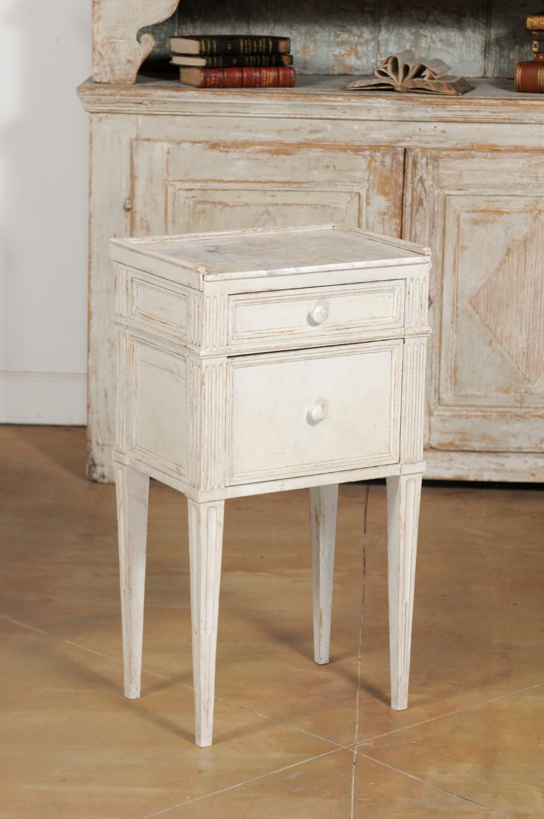 Swedish 19th Century Neoclassical Style Painted Nightstand Table with Marble Top 7