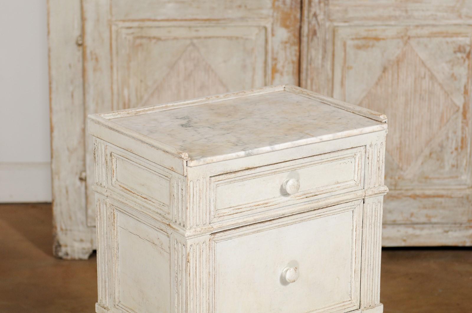 Swedish 19th Century Neoclassical Style Painted Nightstand Table with Marble Top 9
