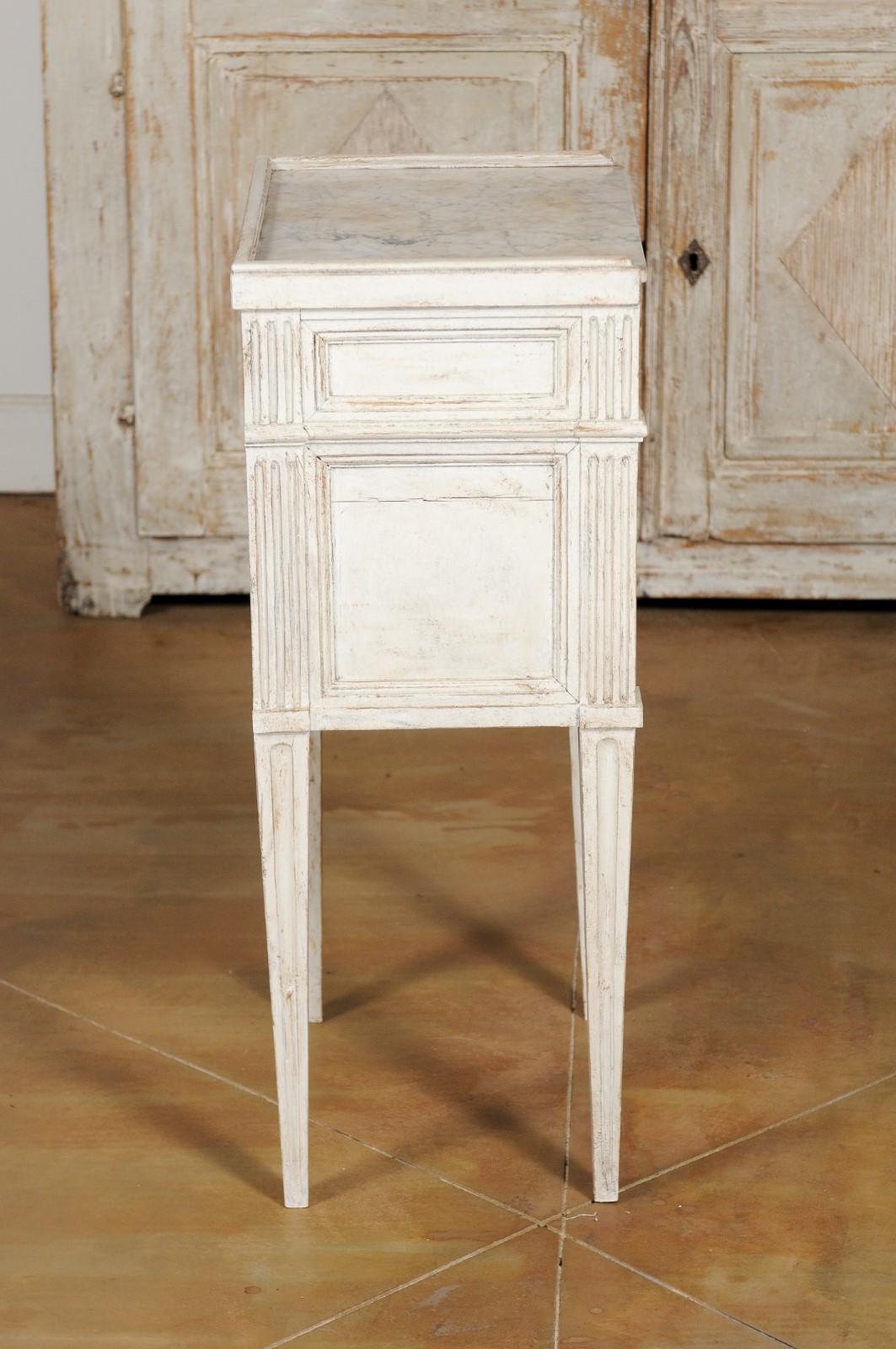 Swedish 19th Century Neoclassical Style Painted Nightstand Table with Marble Top In Good Condition In Atlanta, GA