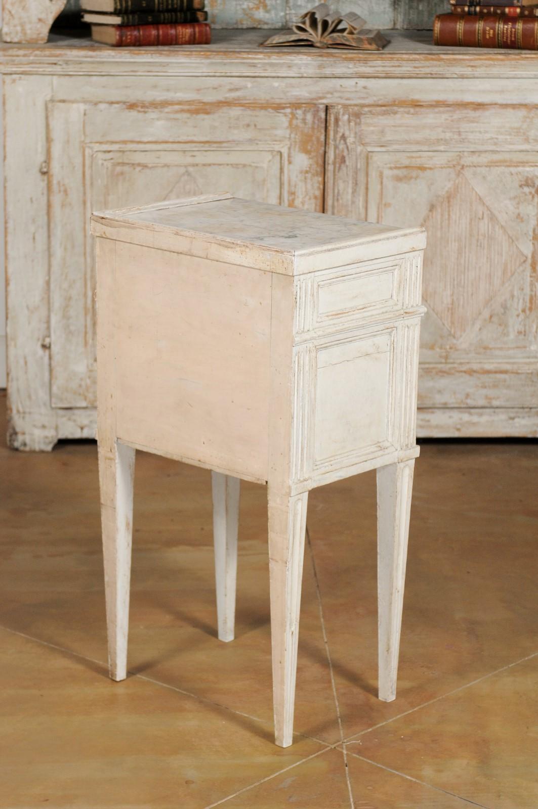 Wood Swedish 19th Century Neoclassical Style Painted Nightstand Table with Marble Top