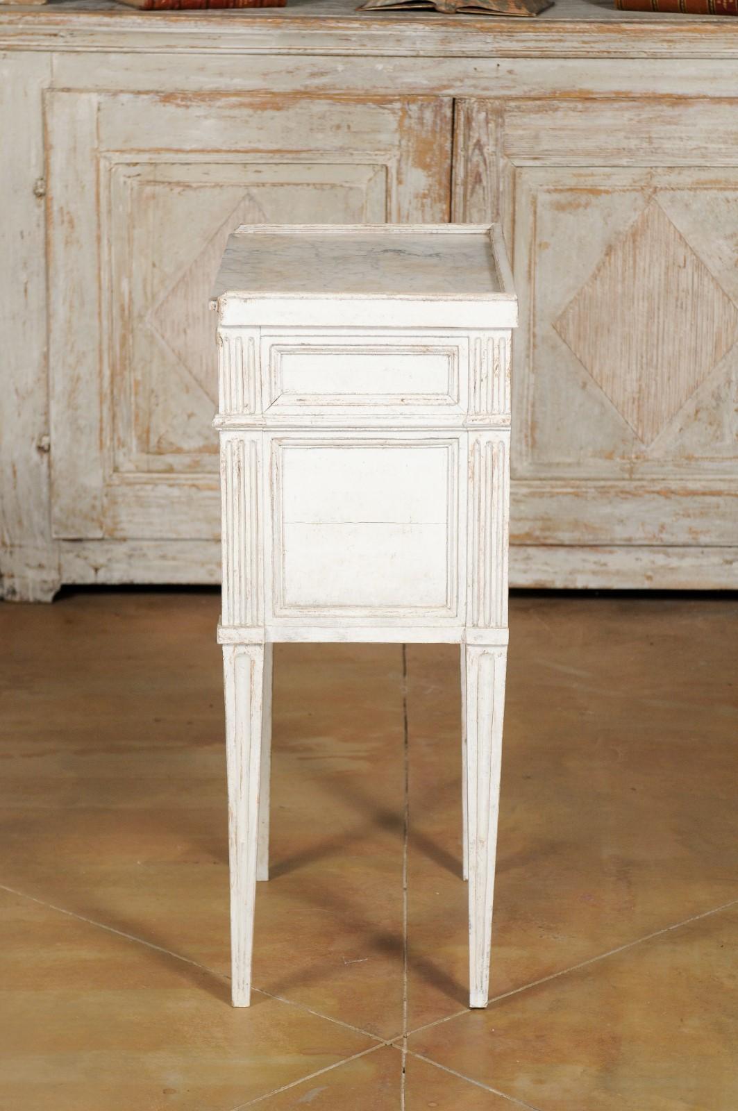 Swedish 19th Century Neoclassical Style Painted Nightstand Table with Marble Top 3