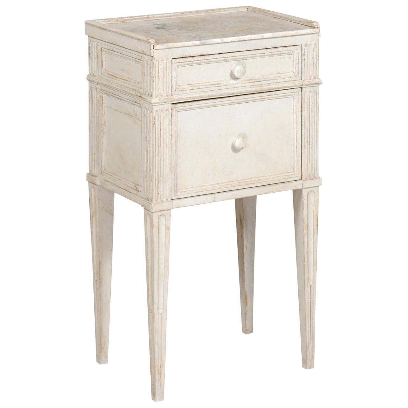 Swedish 19th Century Neoclassical Style Painted Nightstand Table with Marble Top
