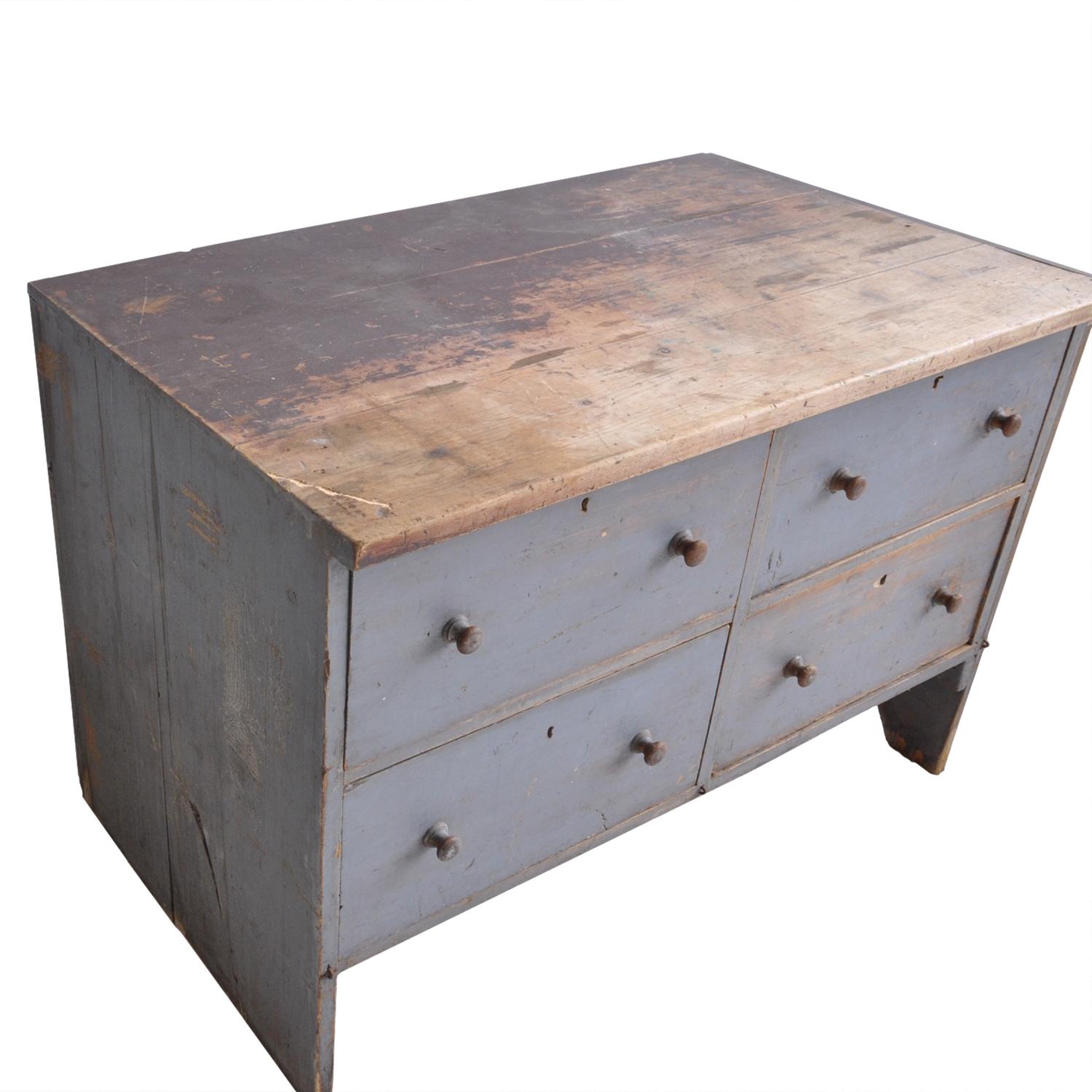 A 19th century Swedish century original shop counter with four large deep drawers. This piece is a useful storage piece that would grace many rooms.
  