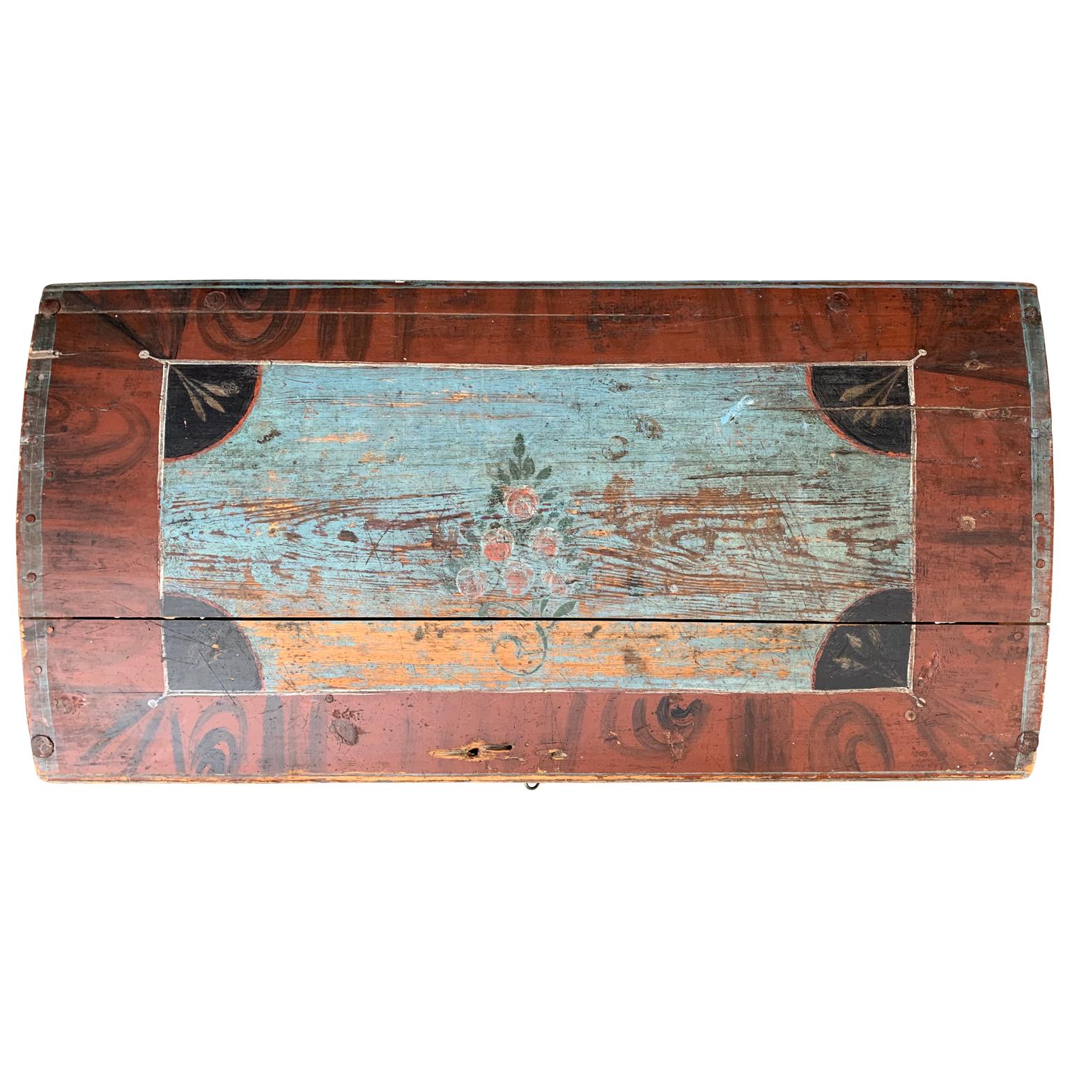 Mid-19th Century Swedish 19th Century Original Painted Dome-Top Wedding Trunk, Dated 1846