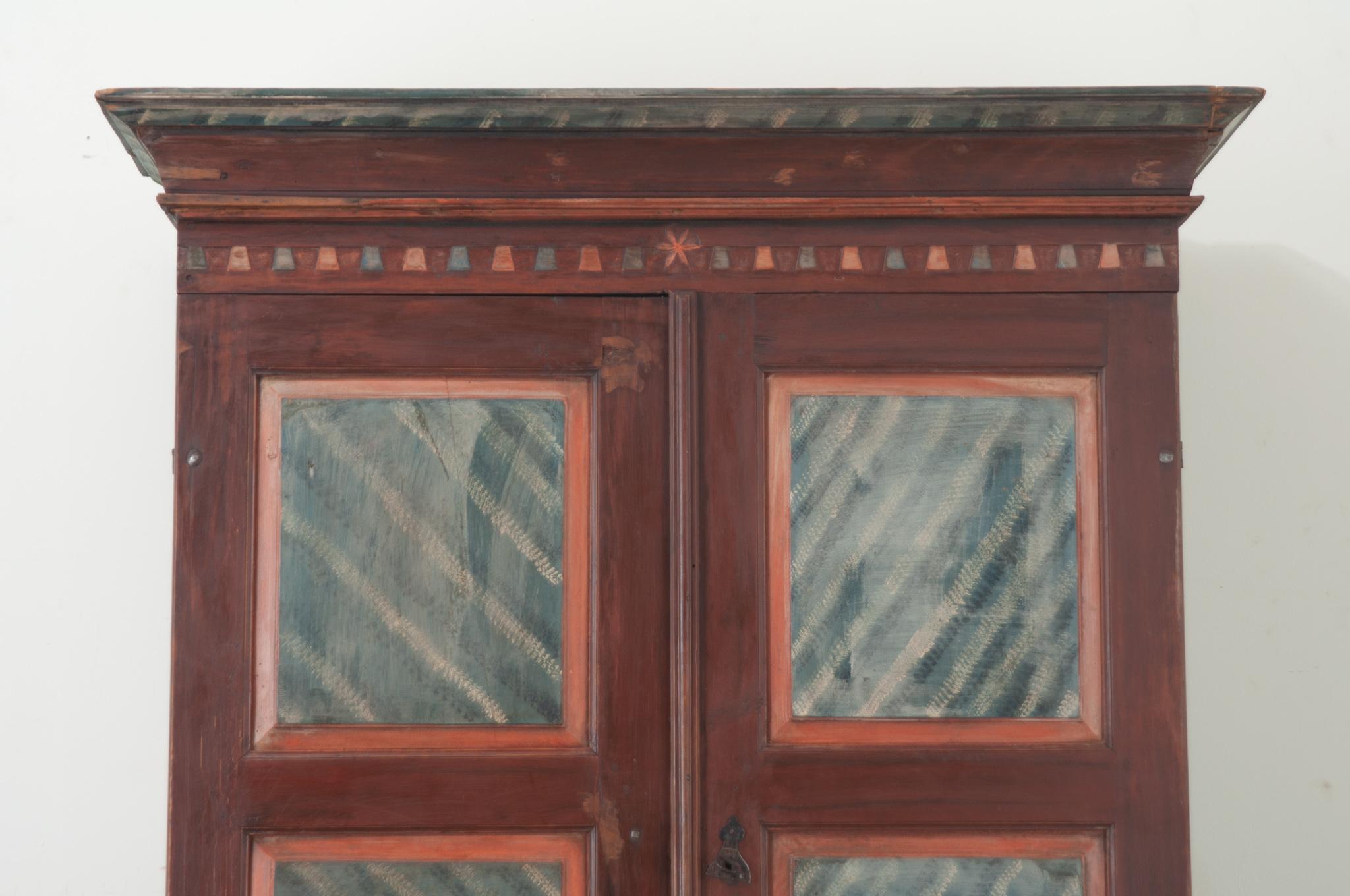 Hand-Carved Swedish 18th Century Painted Armoire