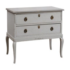 Swedish 19th Century Painted Chest with Two Drawers and Carved Accents