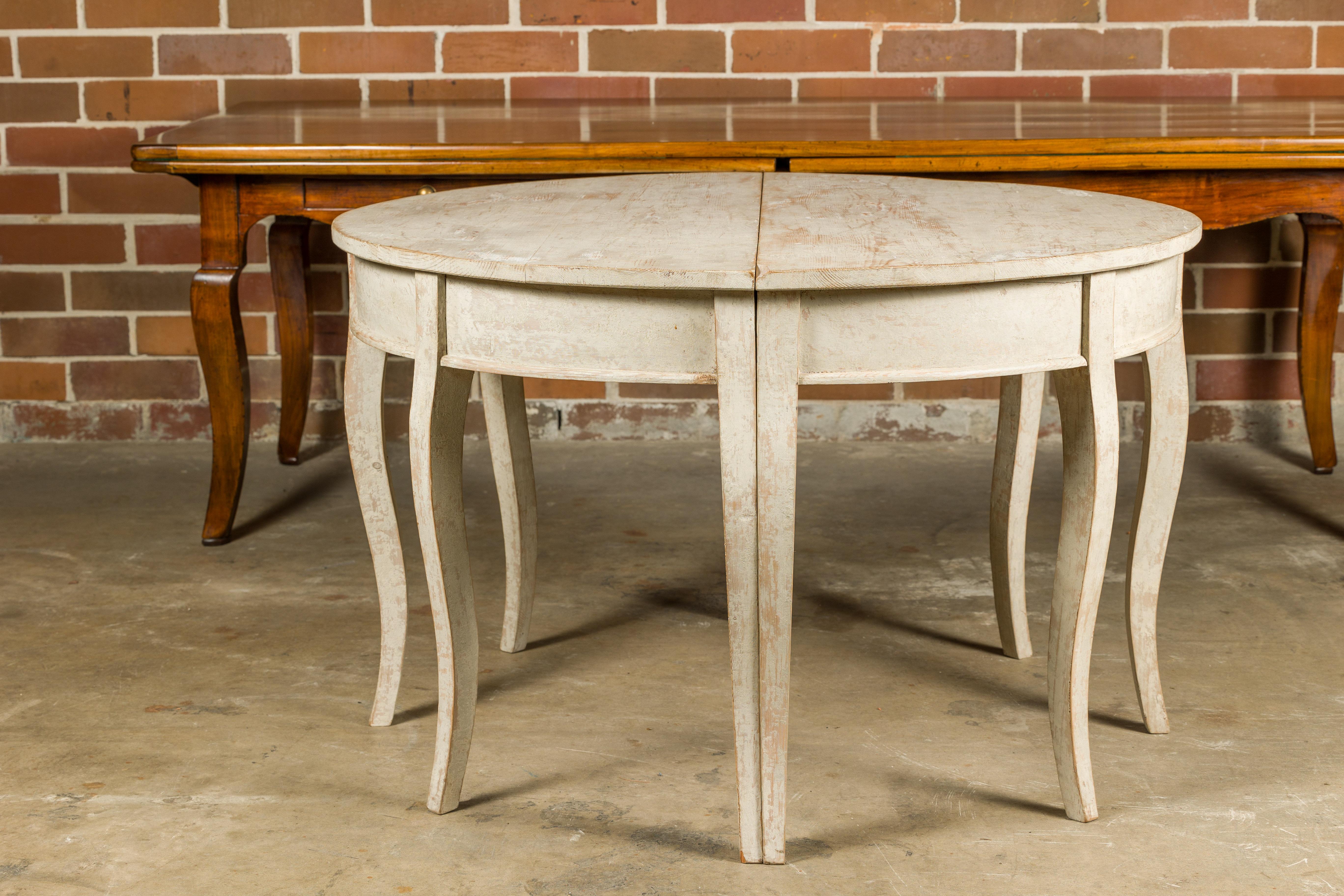 Swedish 19th Century Painted Demilune Tables with Cabriole Legs, a Pair For Sale 5