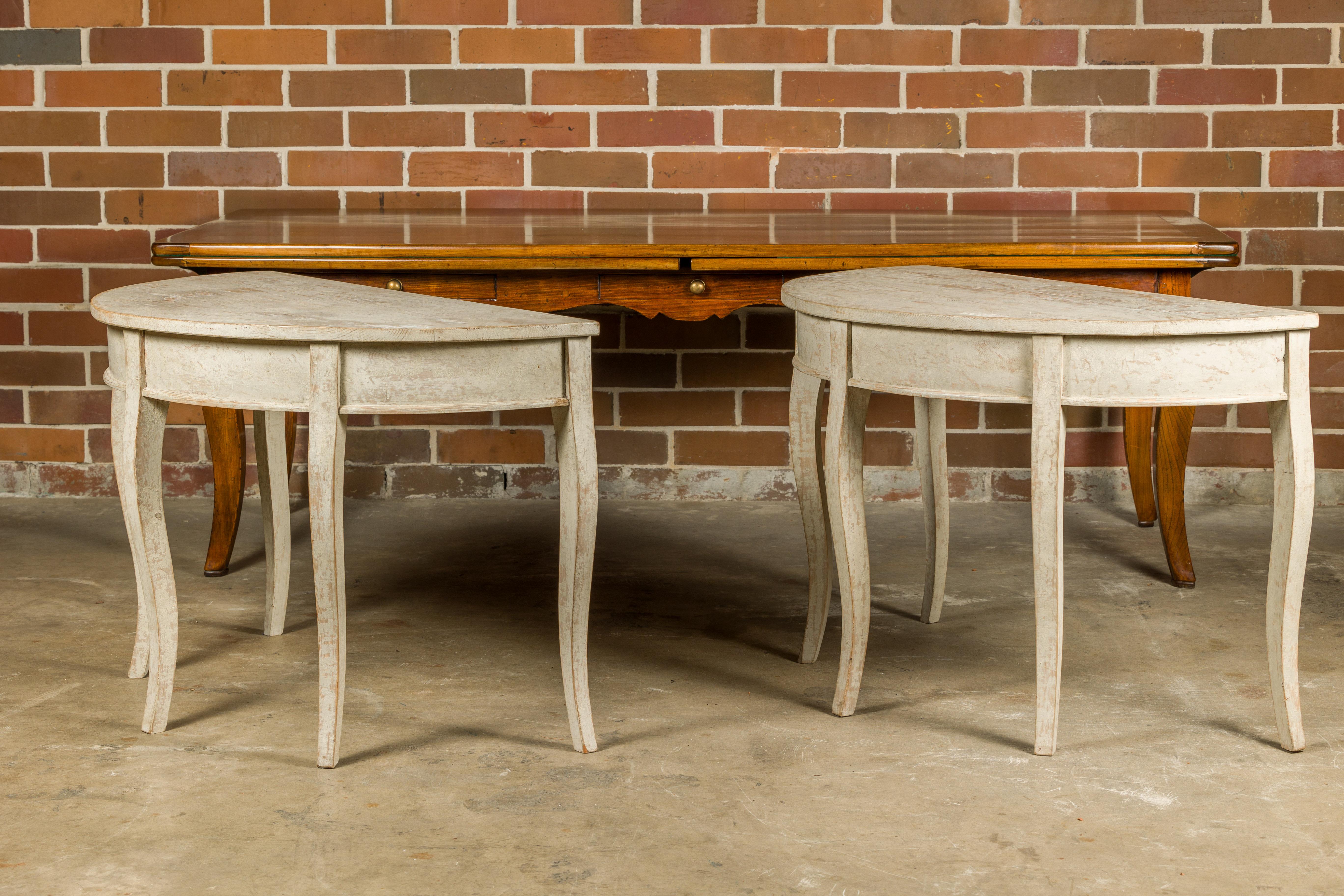 Swedish 19th Century Painted Demilune Tables with Cabriole Legs, a Pair For Sale 9