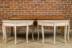 Swedish 19th Century Painted Demilune Tables with Cabriole Legs, a Pair